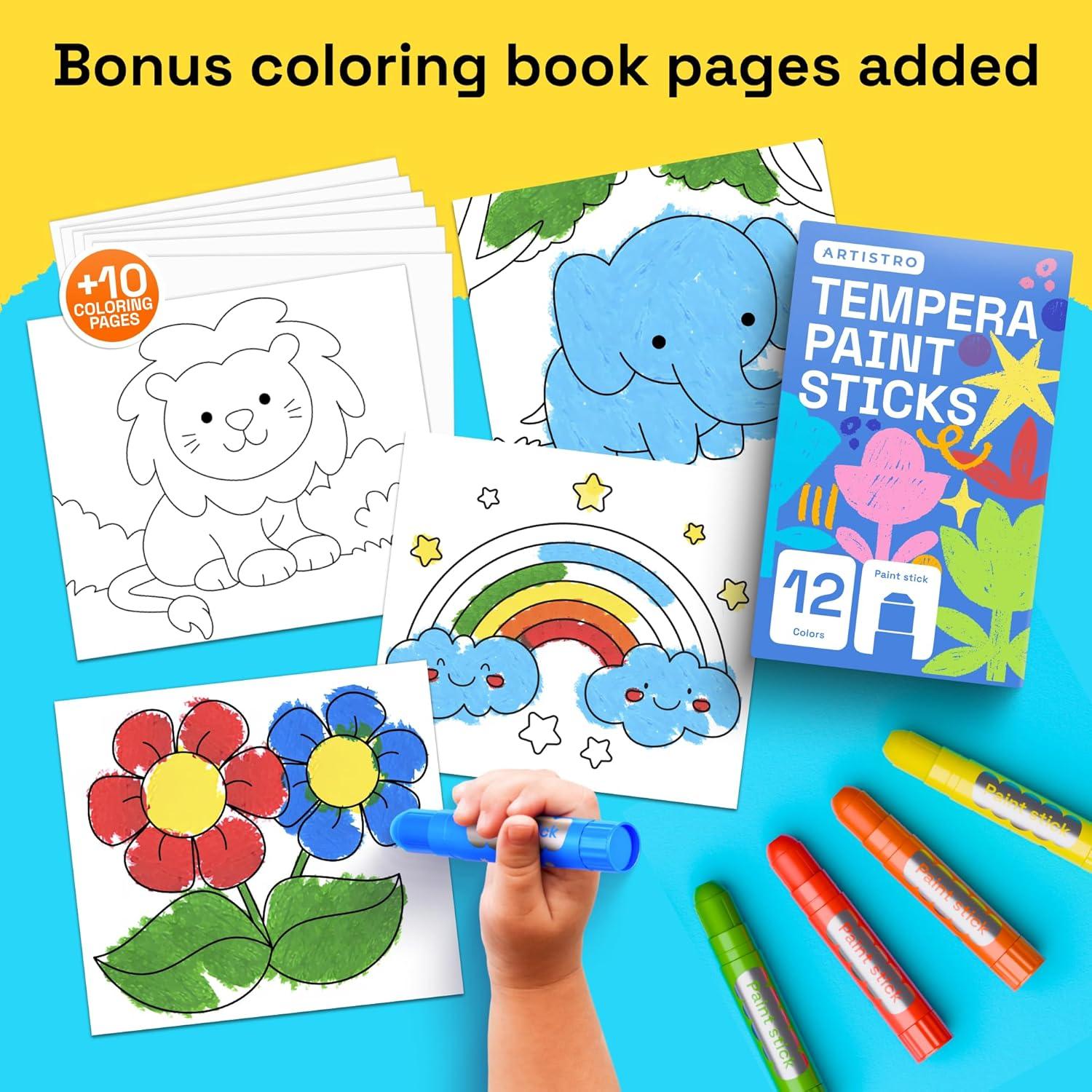 imageARTISTRO 100 Washable Tempera Paint Sticks for Kids 12 Nontoxic Paint Markers for Kids Color Sticks with Twist Design12 Markers