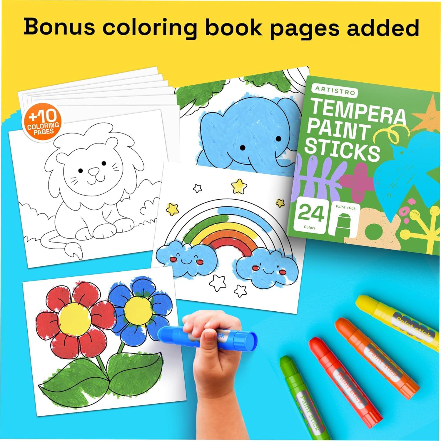imageARTISTRO 100 Washable Tempera Paint Sticks for Kids 12 Nontoxic Paint Markers for Kids Color Sticks with Twist Design24 Markers