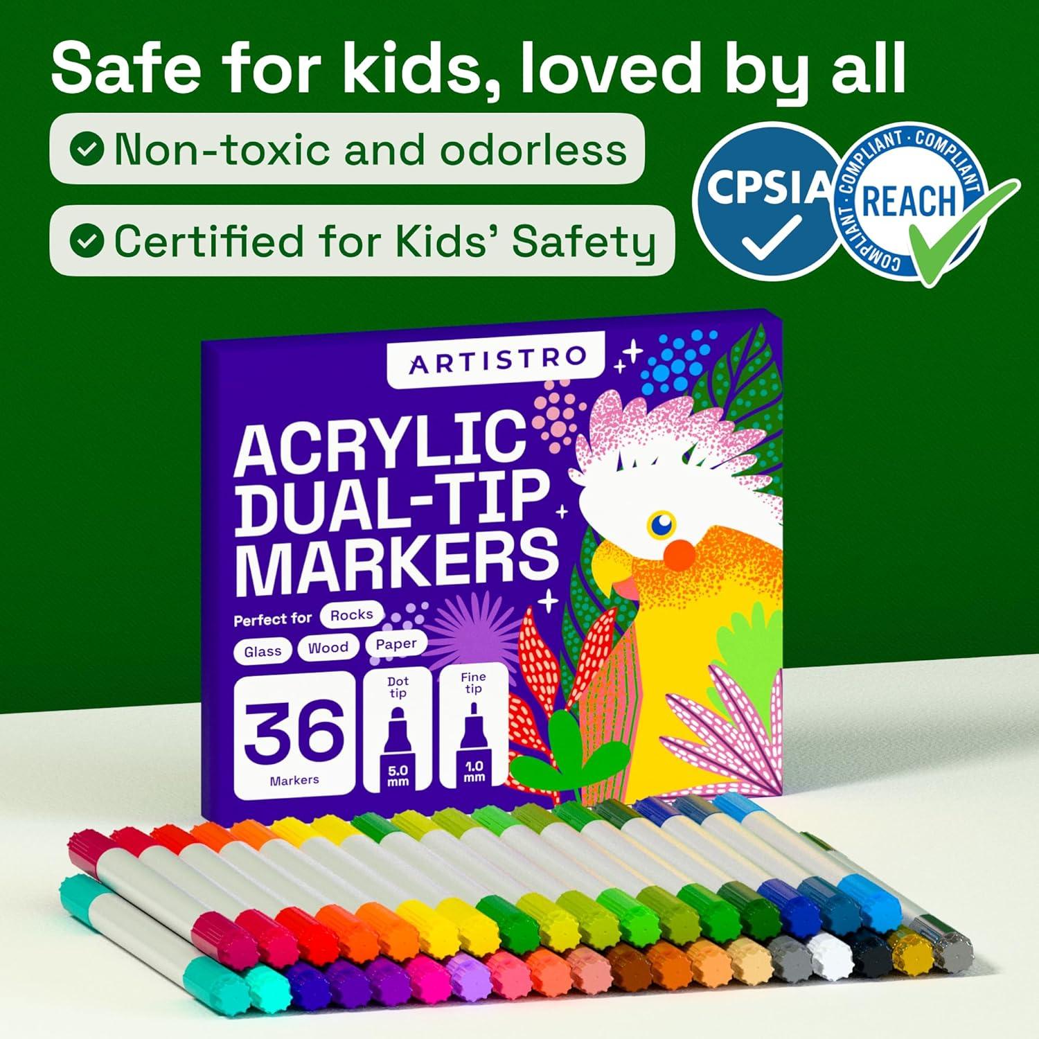 imageARTISTRO 12 Acrylic Paint Markers for Rock Fabric Wood Glass Craft Decoration DualTip Paint Pens Stocking Stuffers Christmas Gift Idea for Teens Grandkids Kids Art Supplies36