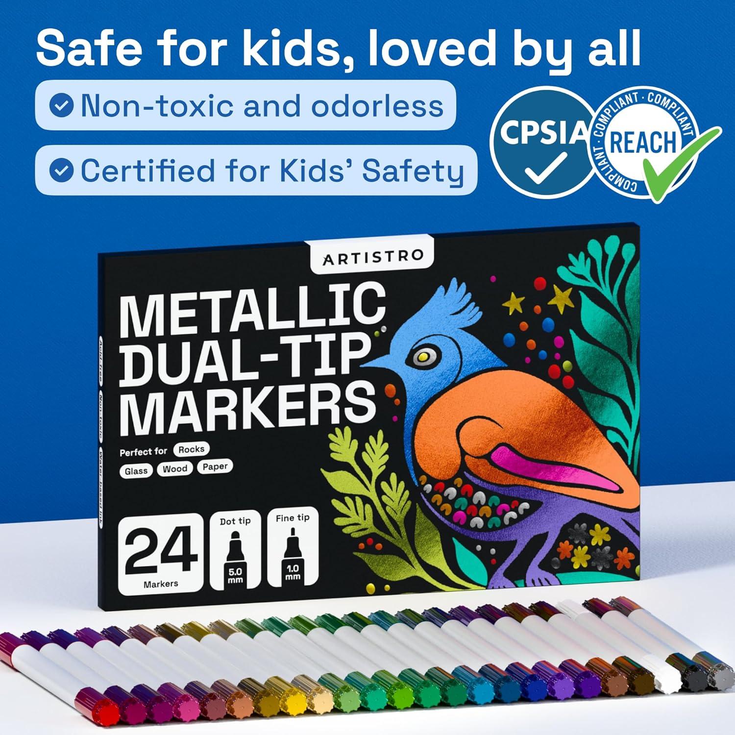 imageARTISTRO 12 Acrylic Paint Markers for Rock Fabric Wood Glass Craft Decoration DualTip Paint Pens Stocking Stuffers Christmas Gift Idea for Teens Grandkids Kids Art Supplies24