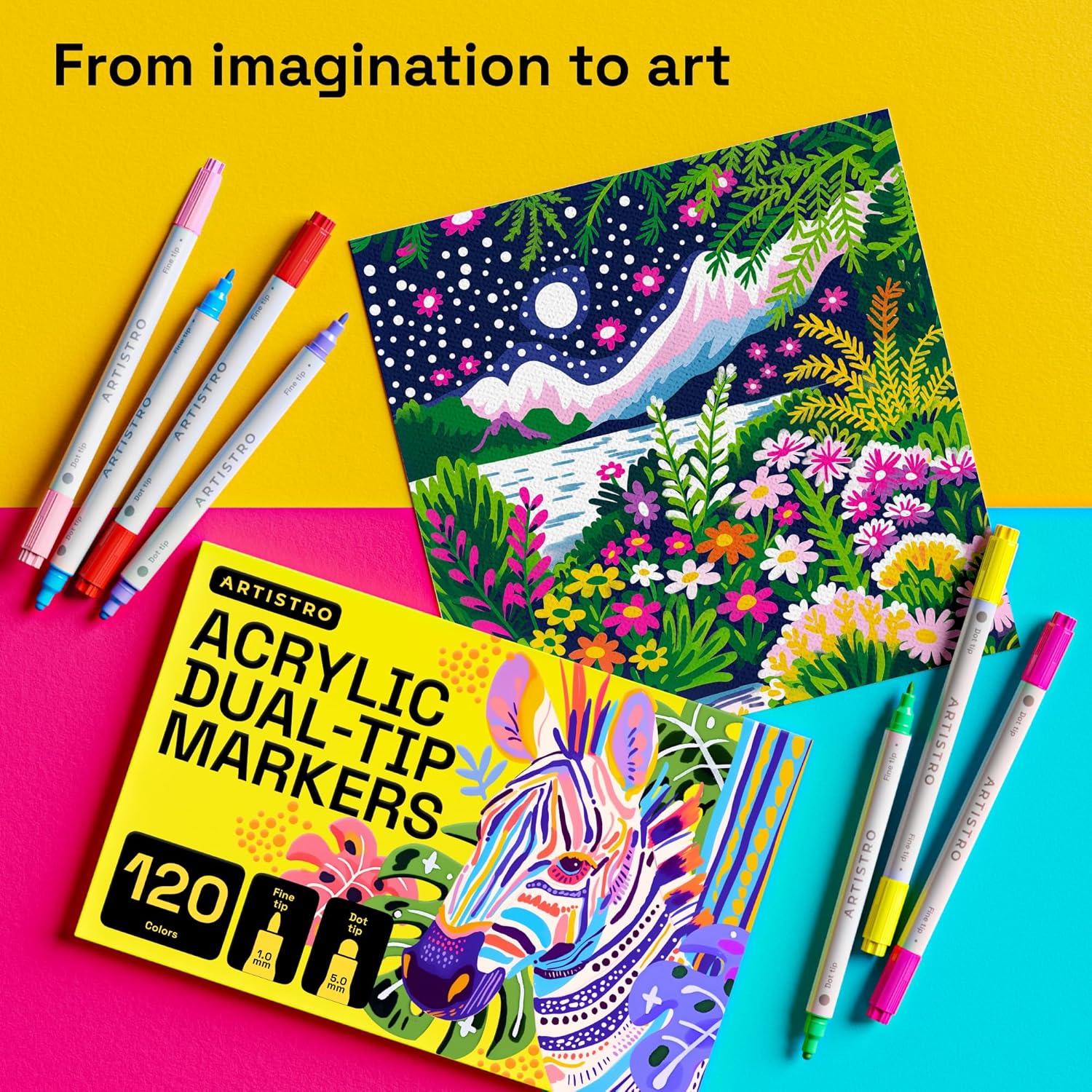 imageARTISTRO 12 Acrylic Paint Markers for Rock Fabric Wood Glass Craft Decoration DualTip Paint Pens Stocking Stuffers Christmas Gift Idea for Teens Grandkids Kids Art Supplies120