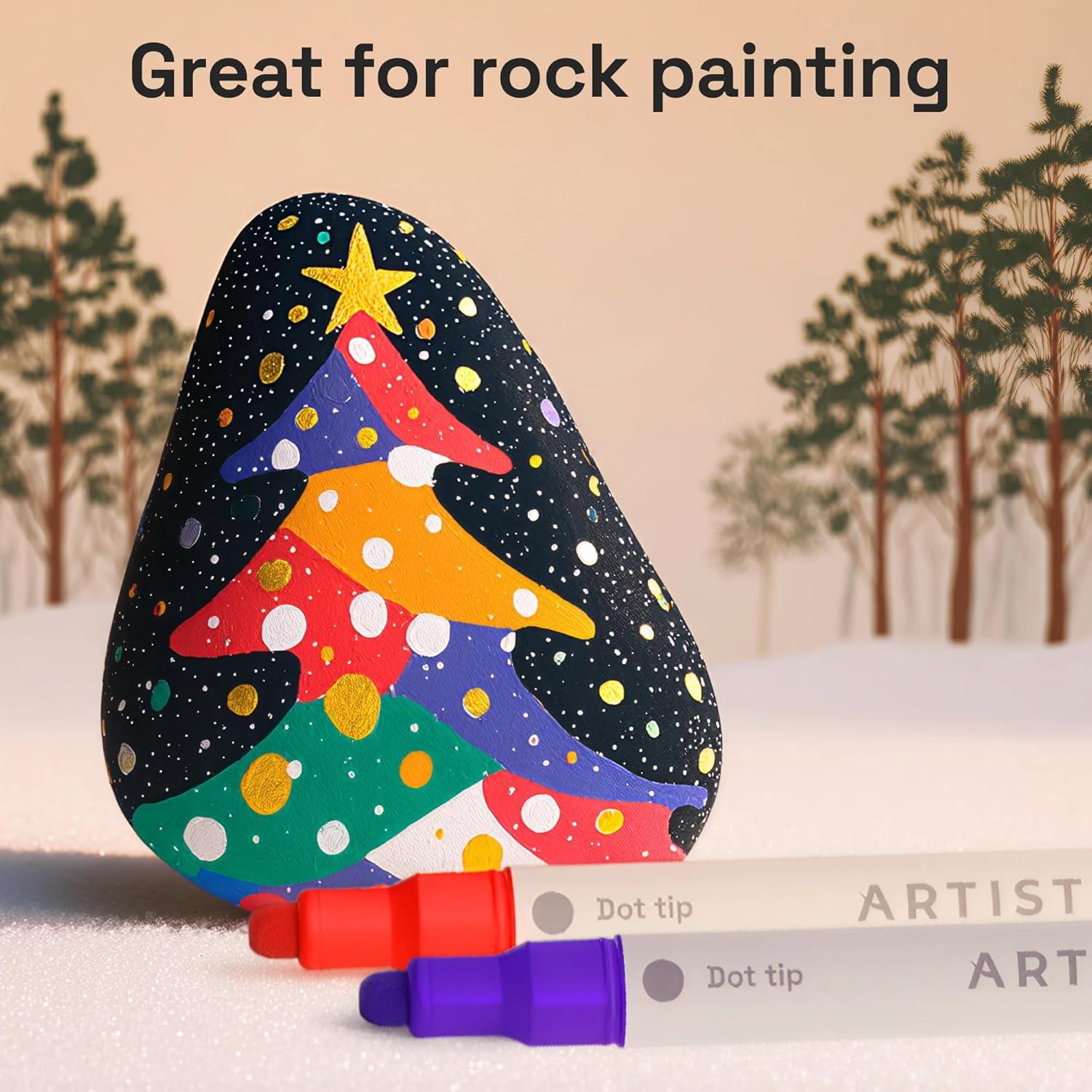 imageARTISTRO 12 Acrylic Paint Markers for Rock Fabric Wood Glass Craft Decoration DualTip Paint Pens Stocking Stuffers Christmas Gift Idea for Teens Grandkids Kids Art Supplies24