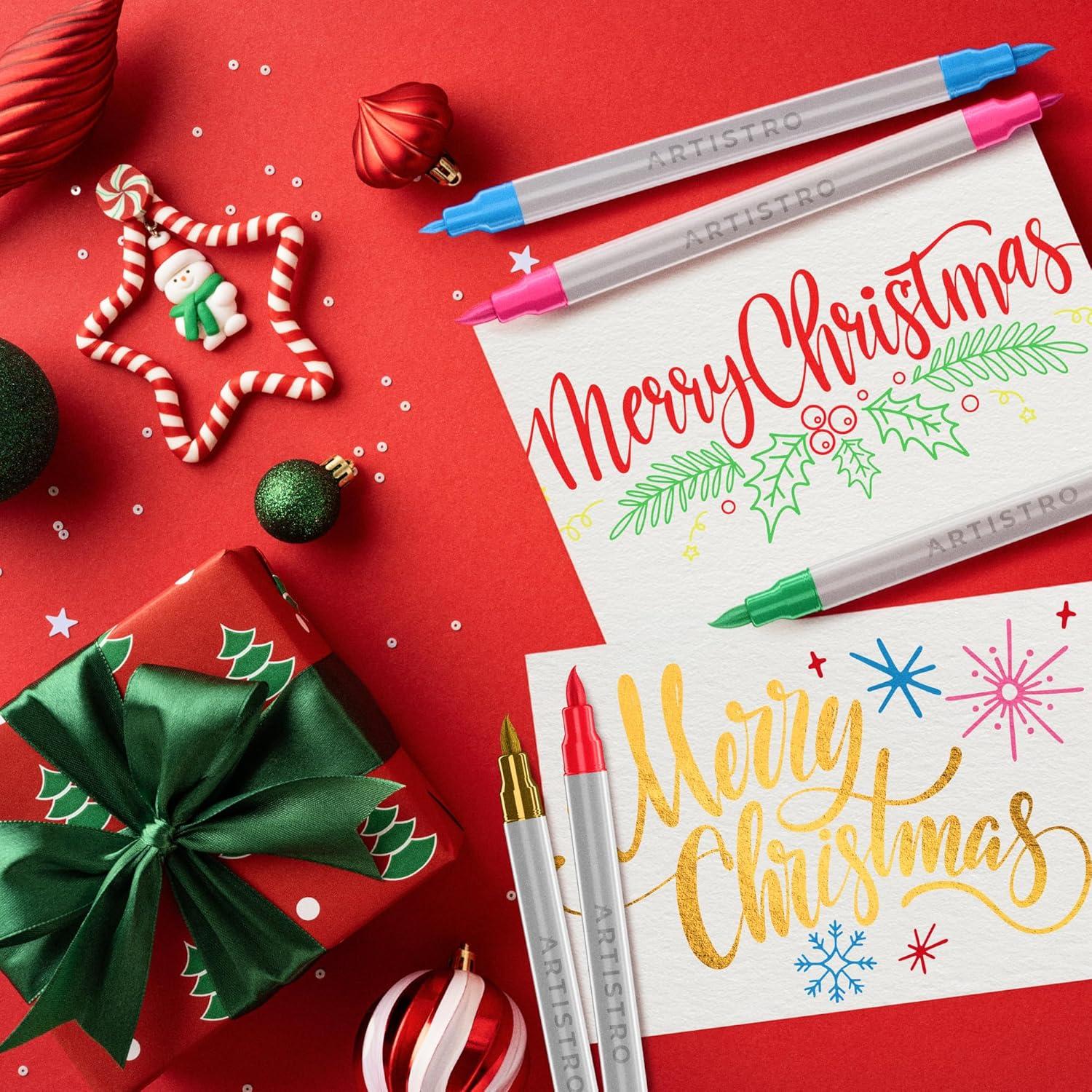 imageARTISTRO 12 Acrylic Paint Pens Dual Tip Brush Fine Ideal for Calligraphy Acrylic Paint Markers for Fabric Rock Glass Wood DIY Art Supplies Stocking Stuffers Christmas Gift Idea12