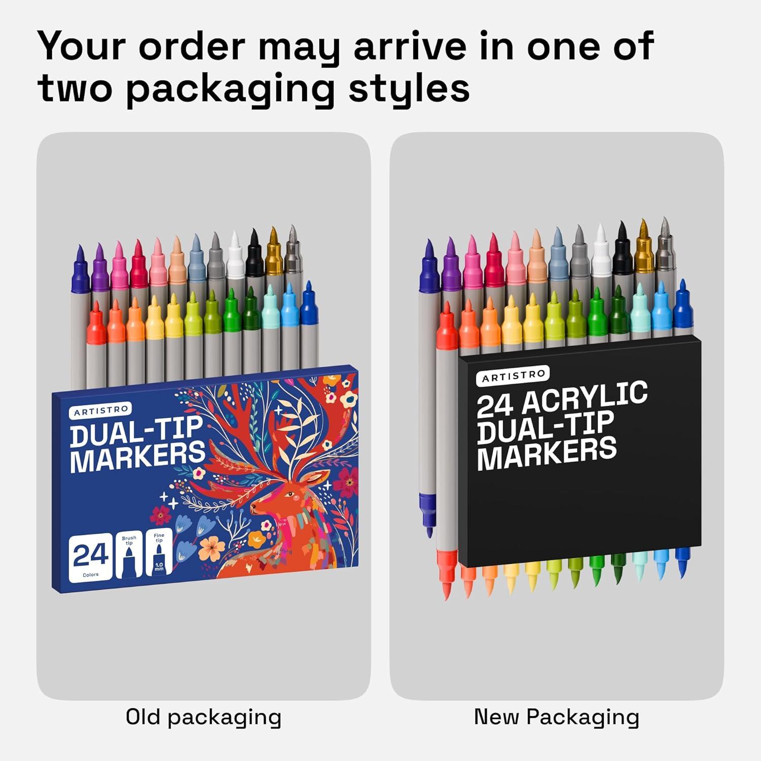 imageARTISTRO 12 Acrylic Paint Pens Dual Tip Brush Fine Ideal for Calligraphy Acrylic Paint Markers for Fabric Rock Glass Wood DIY Art Supplies Stocking Stuffers Christmas Gift Idea24