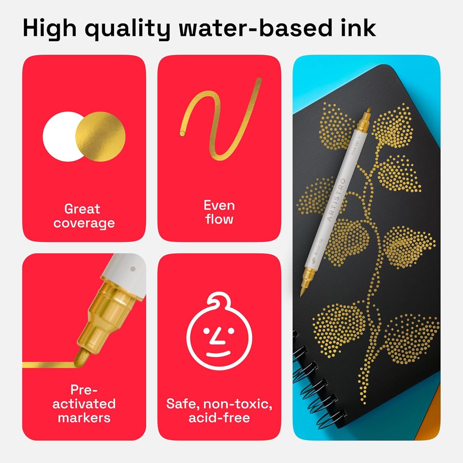 imageARTISTRO 12 Acrylic Paint Pens Dual Tip Brush Fine Ideal for Calligraphy Acrylic Paint Markers for Fabric Rock Glass Wood DIY Art Supplies Stocking Stuffers Christmas Gift Idea5