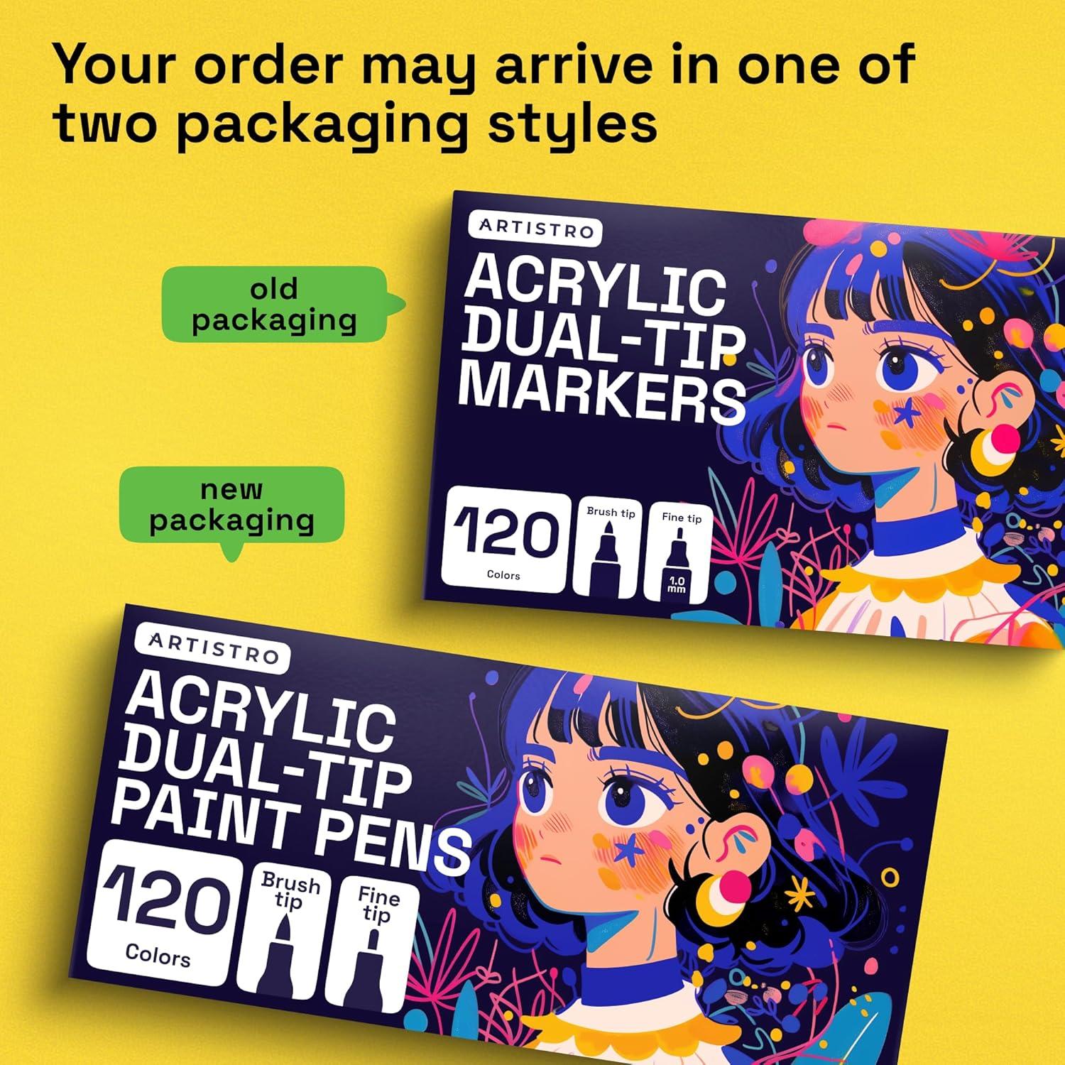 imageARTISTRO 12 Acrylic Paint Pens Dual Tip Brush Fine Ideal for Calligraphy Acrylic Paint Markers for Fabric Rock Glass Wood DIY Art Supplies Stocking Stuffers Christmas Gift Idea120