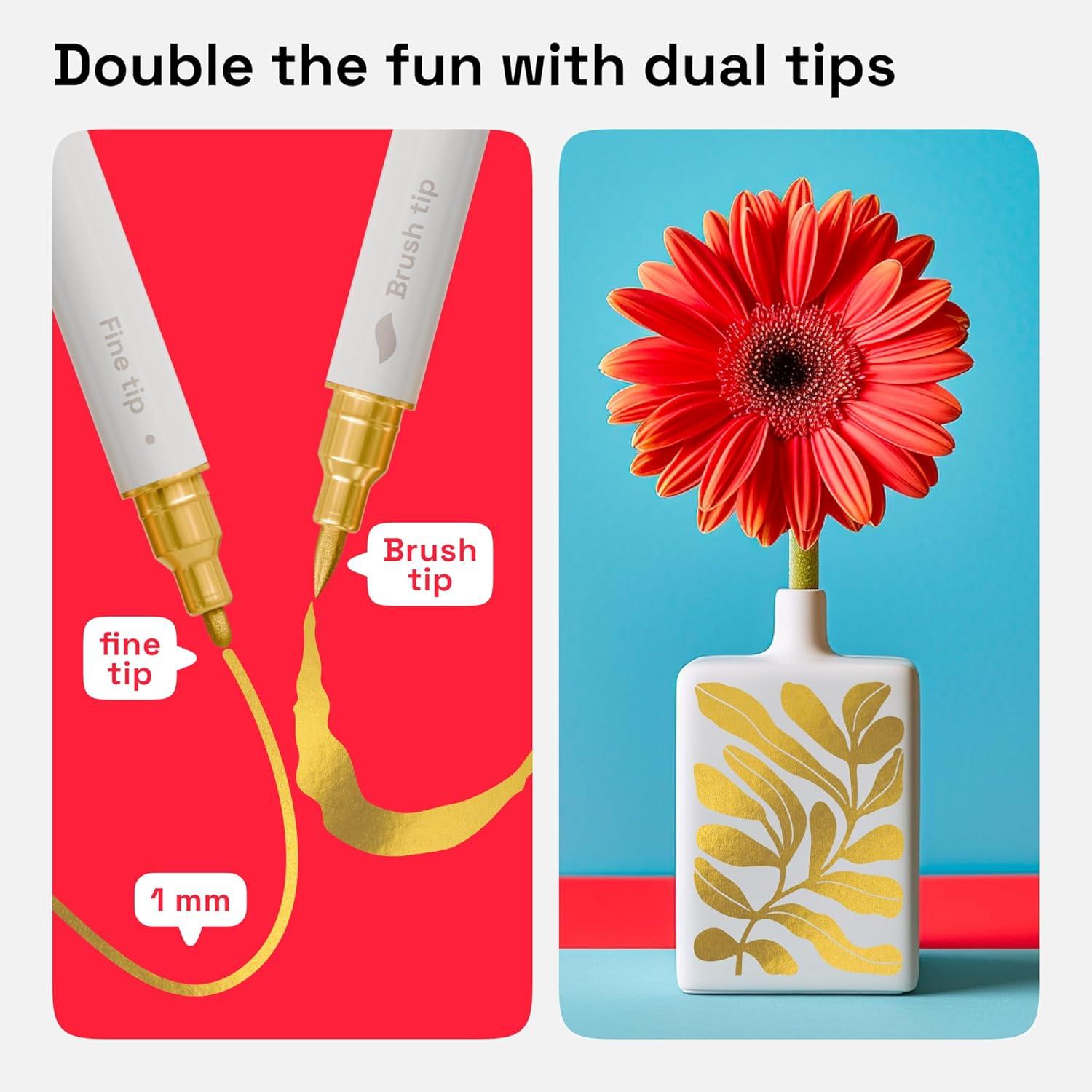 imageARTISTRO 12 Acrylic Paint Pens Dual Tip Brush Fine Ideal for Calligraphy Acrylic Paint Markers for Fabric Rock Glass Wood DIY Art Supplies Stocking Stuffers Christmas Gift Idea5