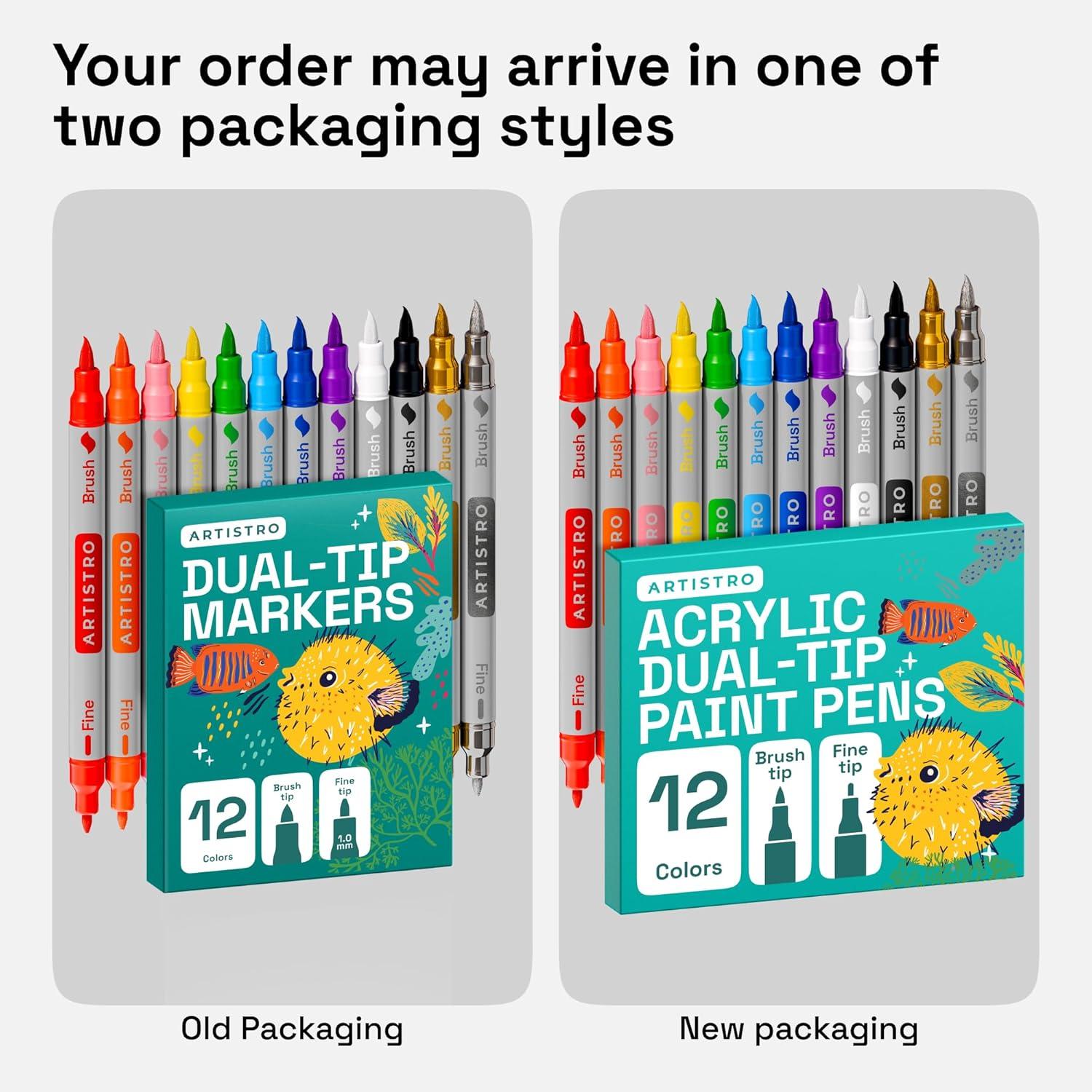 imageARTISTRO 12 Acrylic Paint Pens Dual Tip Brush Fine Ideal for Calligraphy Acrylic Paint Markers for Fabric Rock Glass Wood DIY Art Supplies Stocking Stuffers Christmas Gift Idea12