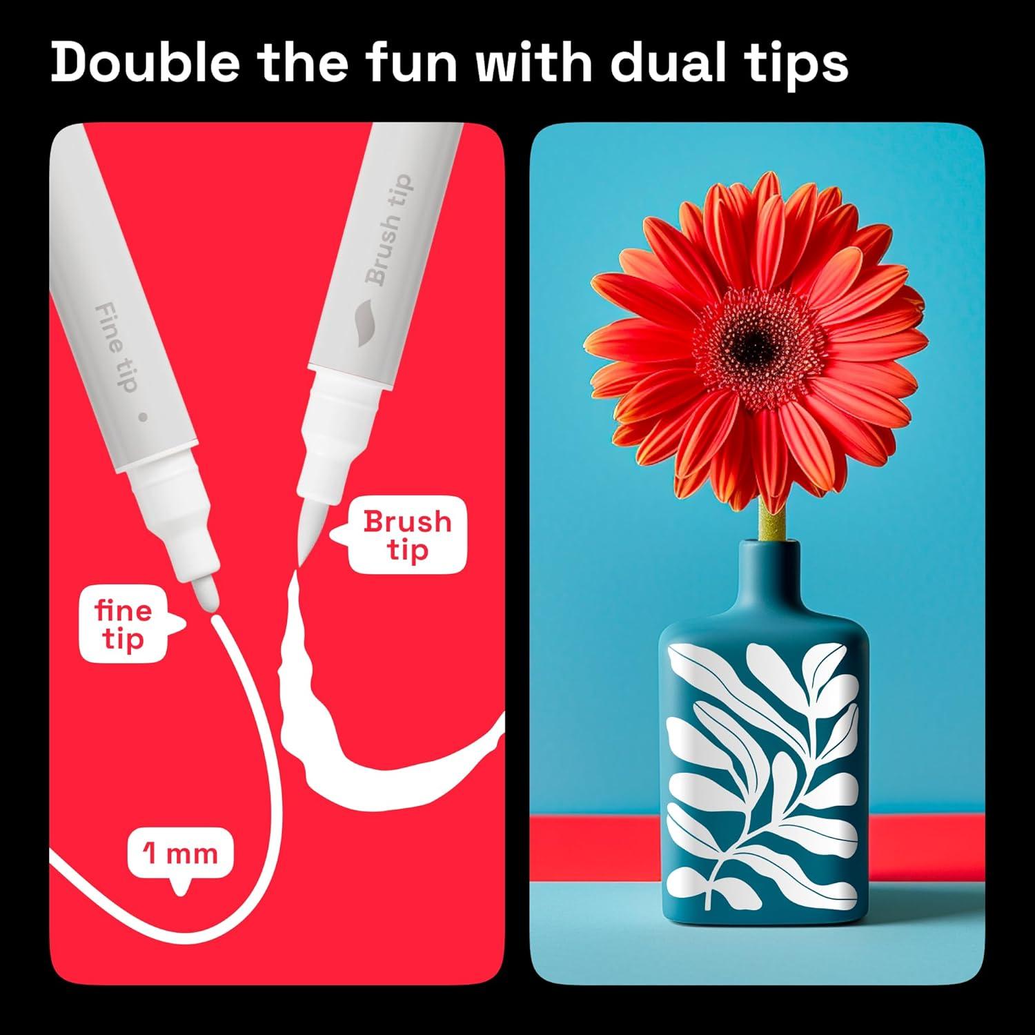 imageARTISTRO 12 Acrylic Paint Pens Dual Tip Brush Fine Ideal for Calligraphy Acrylic Paint Markers for Fabric Rock Glass Wood DIY Art Supplies Stocking Stuffers Christmas Gift Idea5