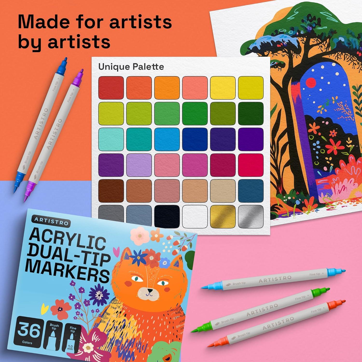 imageARTISTRO 12 Acrylic Paint Pens Dual Tip Brush Fine Ideal for Calligraphy Acrylic Paint Markers for Fabric Rock Glass Wood DIY Art Supplies Stocking Stuffers Christmas Gift Idea36