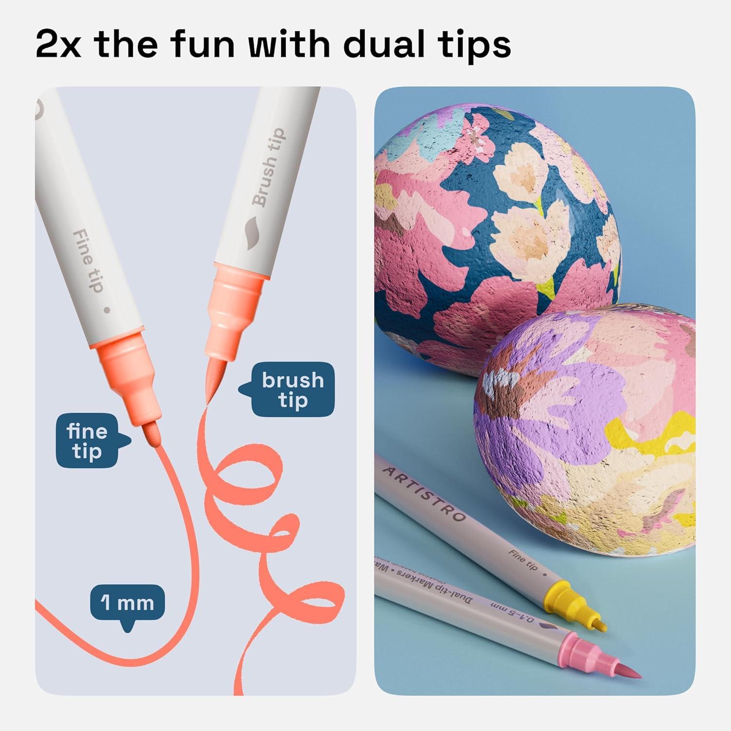 imageARTISTRO 12 Acrylic Paint Pens Dual Tip Brush Fine Ideal for Calligraphy Acrylic Paint Markers for Fabric Rock Glass Wood DIY Art Supplies Stocking Stuffers Christmas Gift Idea24