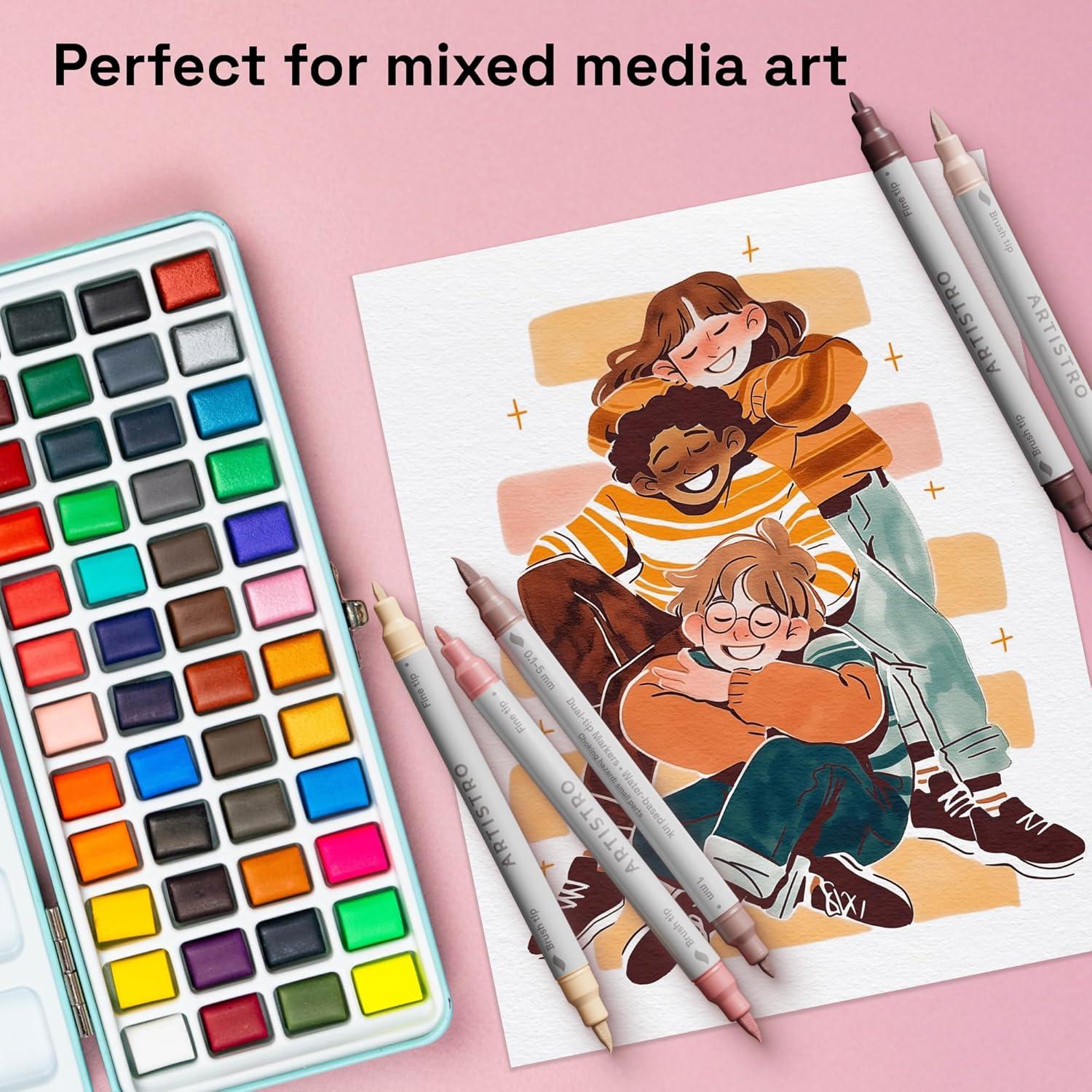 imageARTISTRO 12 Acrylic Paint Pens Dual Tip Brush Fine Ideal for Calligraphy Acrylic Paint Markers for Fabric Rock Glass Wood DIY Art Supplies Stocking Stuffers Christmas Gift Idea24