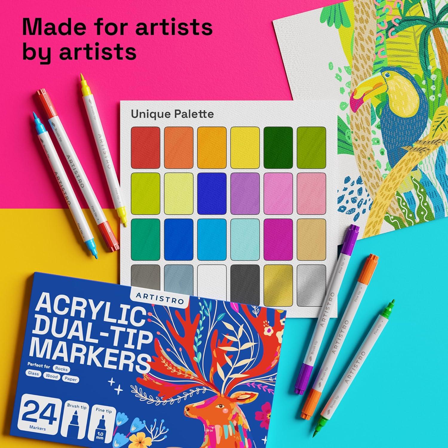 imageARTISTRO 12 Acrylic Paint Pens Dual Tip Brush Fine Ideal for Calligraphy Acrylic Paint Markers for Fabric Rock Glass Wood DIY Art Supplies Stocking Stuffers Christmas Gift Idea24