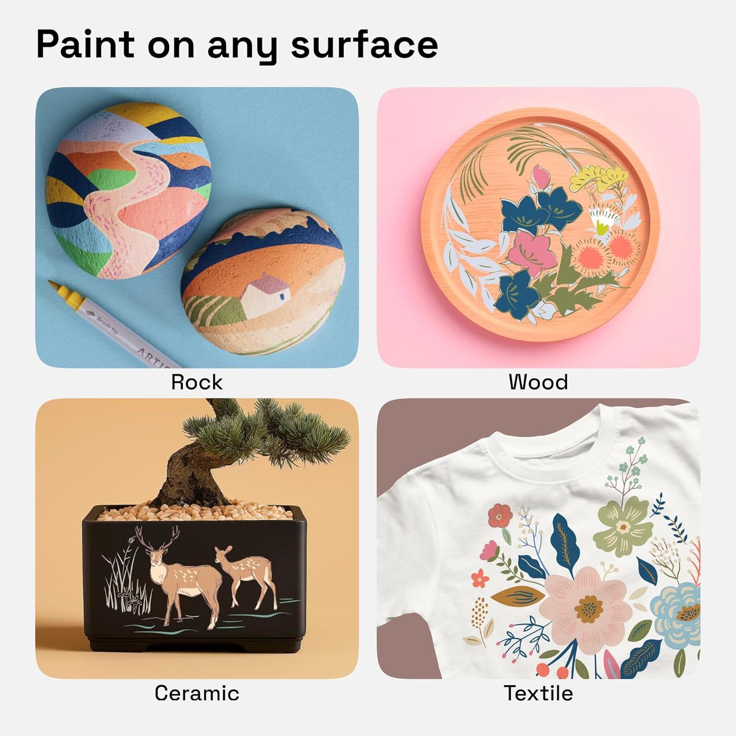 imageARTISTRO 12 Acrylic Paint Pens Dual Tip Brush Fine Ideal for Calligraphy Acrylic Paint Markers for Fabric Rock Glass Wood DIY Art Supplies Stocking Stuffers Christmas Gift Idea24