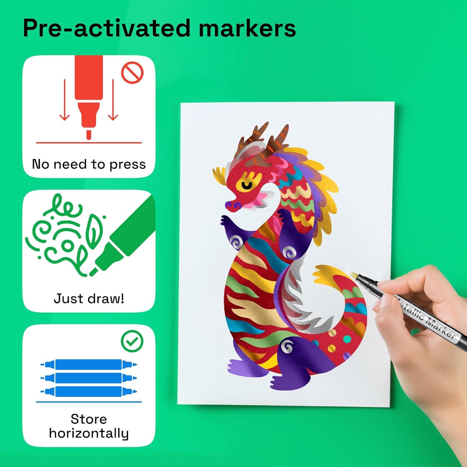 imageARTISTRO 12 Black Acrylic Paint Markers Medium Point Paint Pens for Rock Wood Glass Ceramic Black Paper Scrapbooking Crafts Card Making DIY Photo Album CeramicMedium Tip Metallic