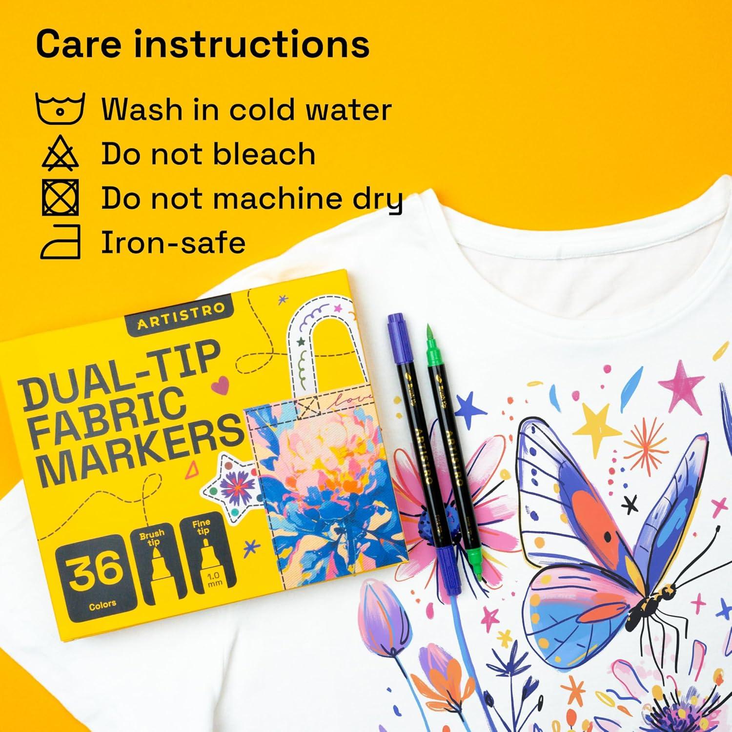 imageARTISTRO 12 DualTip Fabric Markers Fabric Decorating Kit Permanent for Clothes Acrylic Paint Pens for Sneakers Bags Shoes Textile Canvas Sewing Craft DIY Brush and Fine Tip36 Multicolor