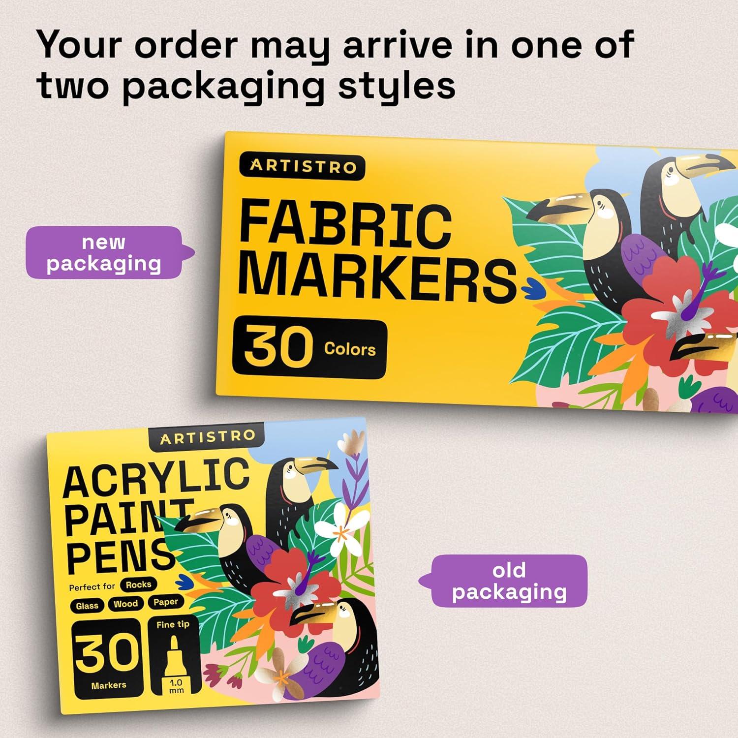 imageARTISTRO 12 DualTip Fabric Markers Fabric Decorating Kit Permanent for Clothes Acrylic Paint Pens for Sneakers Bags Shoes Textile Canvas Sewing Craft DIY Brush and Fine Tip30 Multicolor