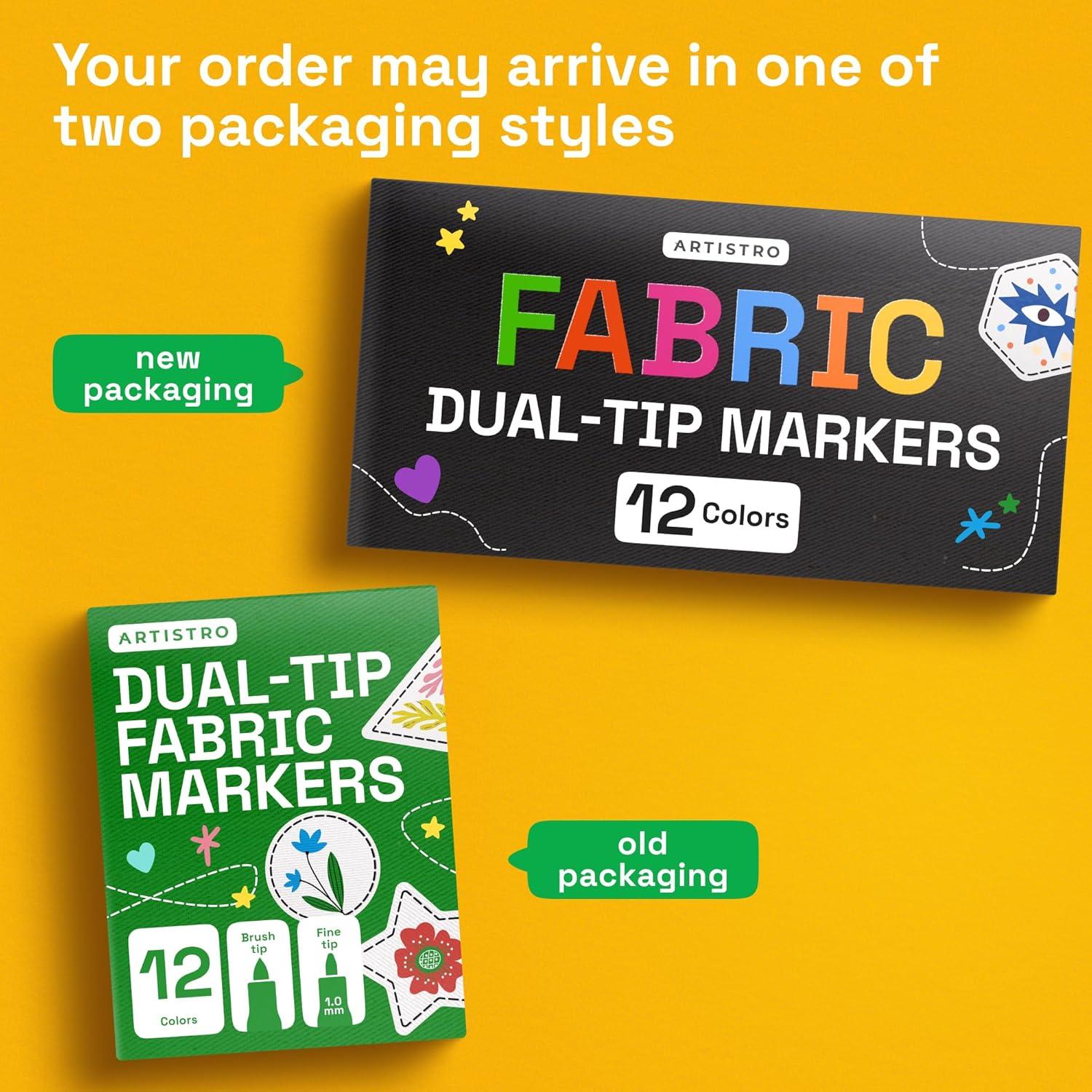 imageARTISTRO 12 DualTip Fabric Markers Fabric Decorating Kit Permanent for Clothes Acrylic Paint Pens for Sneakers Bags Shoes Textile Canvas Sewing Craft DIY Brush and Fine Tip12 Multicolor