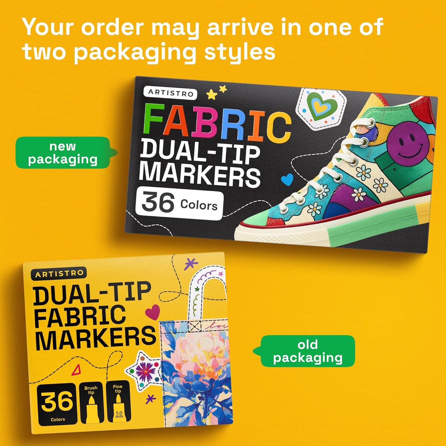 imageARTISTRO 12 DualTip Fabric Markers Fabric Decorating Kit Permanent for Clothes Acrylic Paint Pens for Sneakers Bags Shoes Textile Canvas Sewing Craft DIY Brush and Fine Tip36 Multicolor