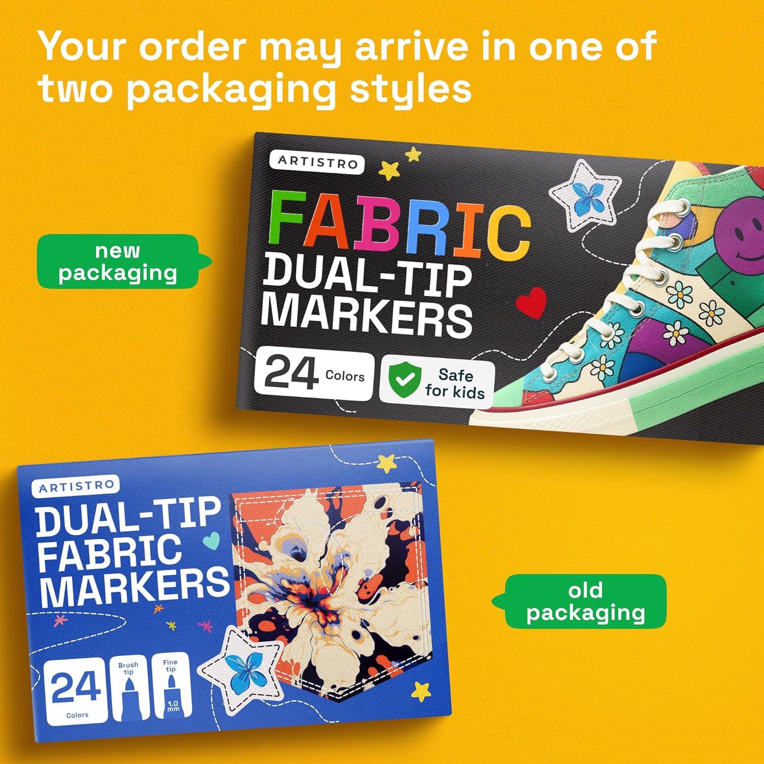 imageARTISTRO 12 DualTip Fabric Markers Fabric Decorating Kit Permanent for Clothes Acrylic Paint Pens for Sneakers Bags Shoes Textile Canvas Sewing Craft DIY Brush and Fine Tip24 Multicolor