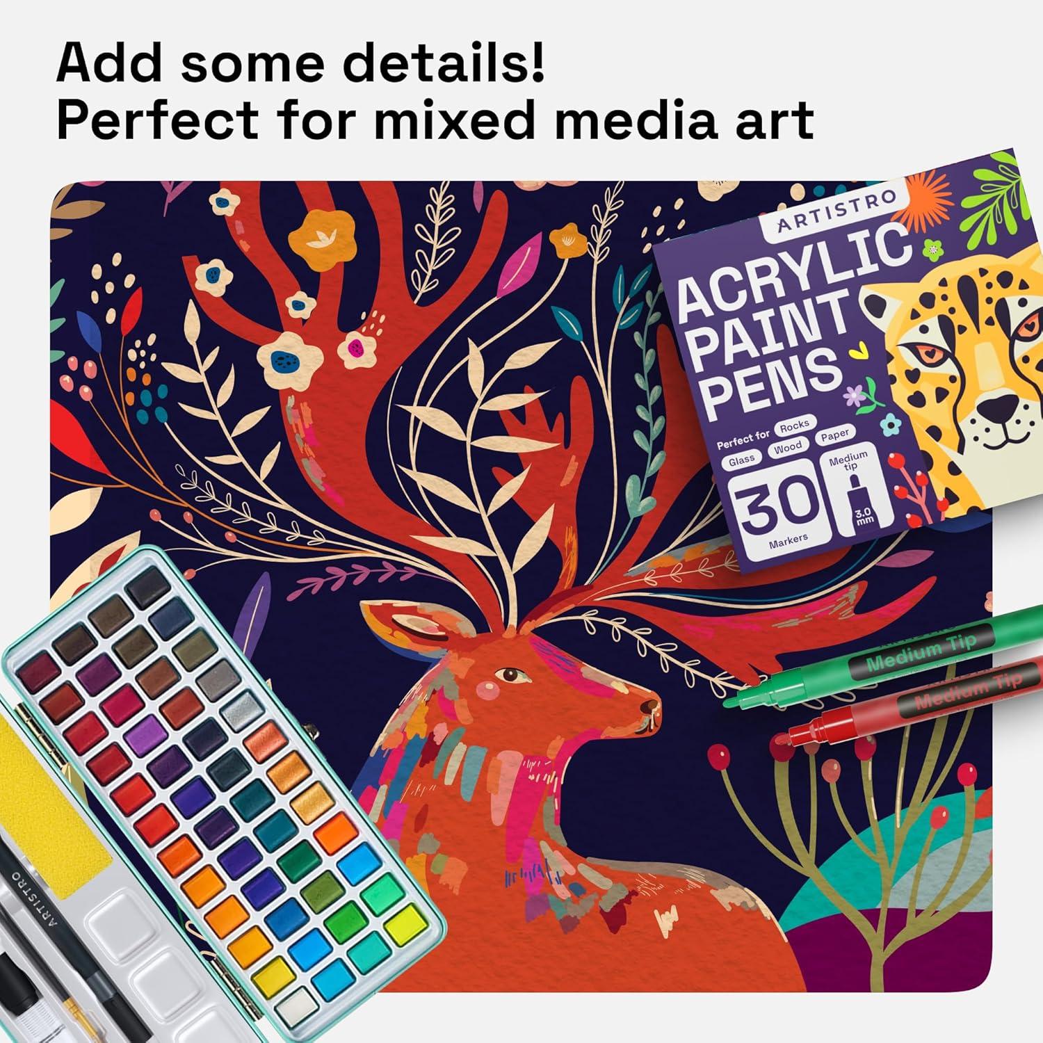 imageARTISTRO 12 DualTip Fabric Markers Fabric Decorating Kit Permanent for Clothes Acrylic Paint Pens for Sneakers Bags Shoes Textile Canvas Sewing Craft DIY Brush and Fine Tip30 Multicolor