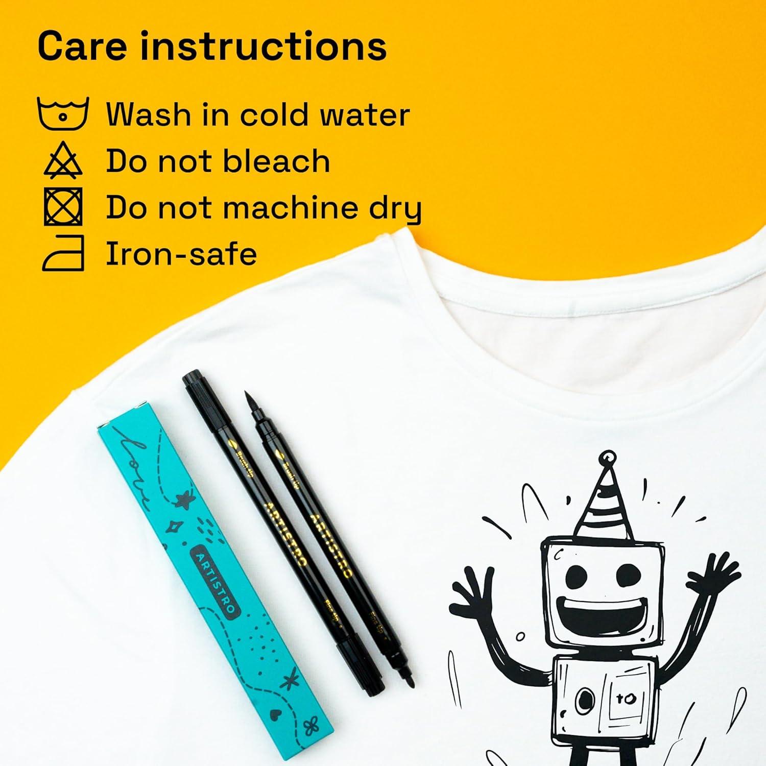 imageARTISTRO 12 DualTip Fabric Markers Fabric Decorating Kit Permanent for Clothes Acrylic Paint Pens for Sneakers Bags Shoes Textile Canvas Sewing Craft DIY Brush and Fine Tip2 Black