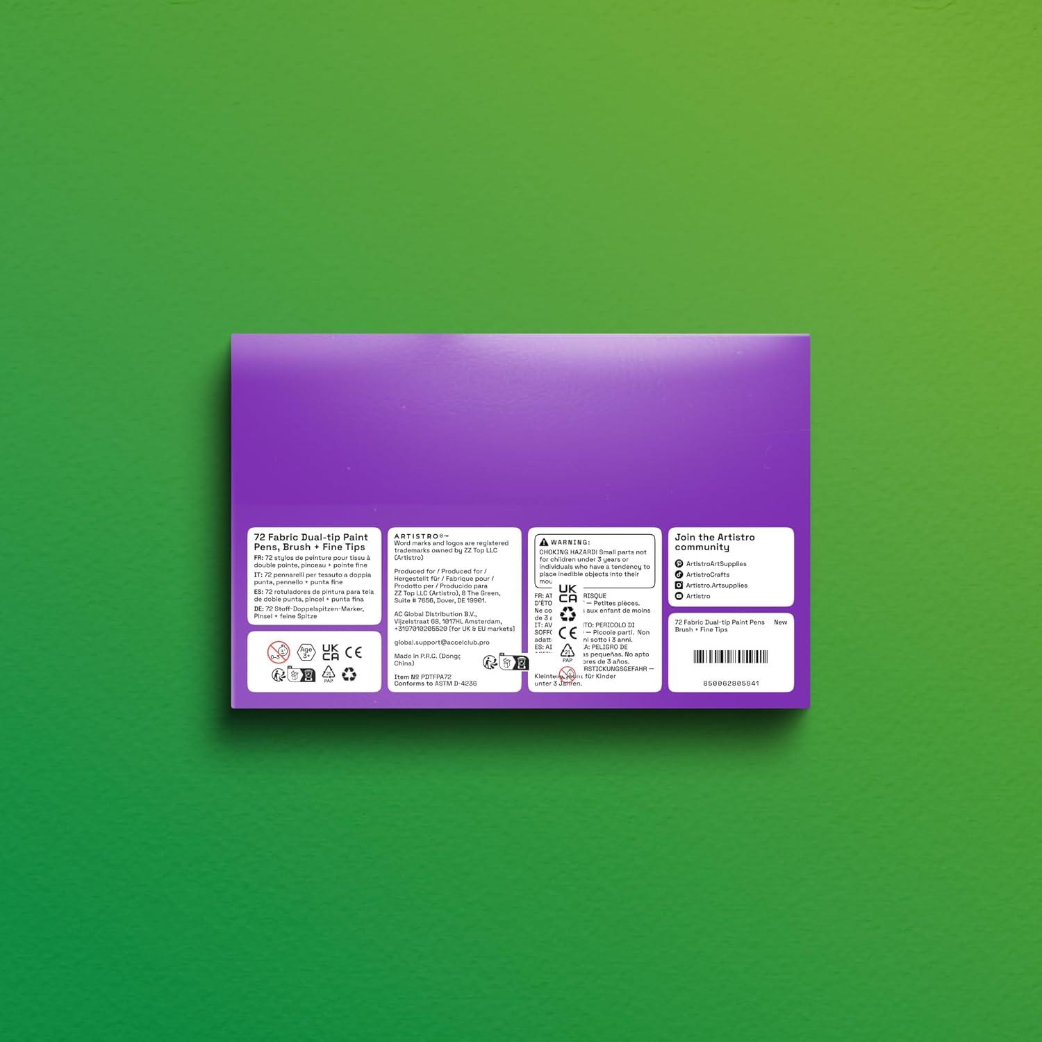 imageARTISTRO 12 DualTip Fabric Markers Fabric Decorating Kit Permanent for Clothes Acrylic Paint Pens for Sneakers Bags Shoes Textile Canvas Sewing Craft DIY Brush and Fine Tip72 Multicolor