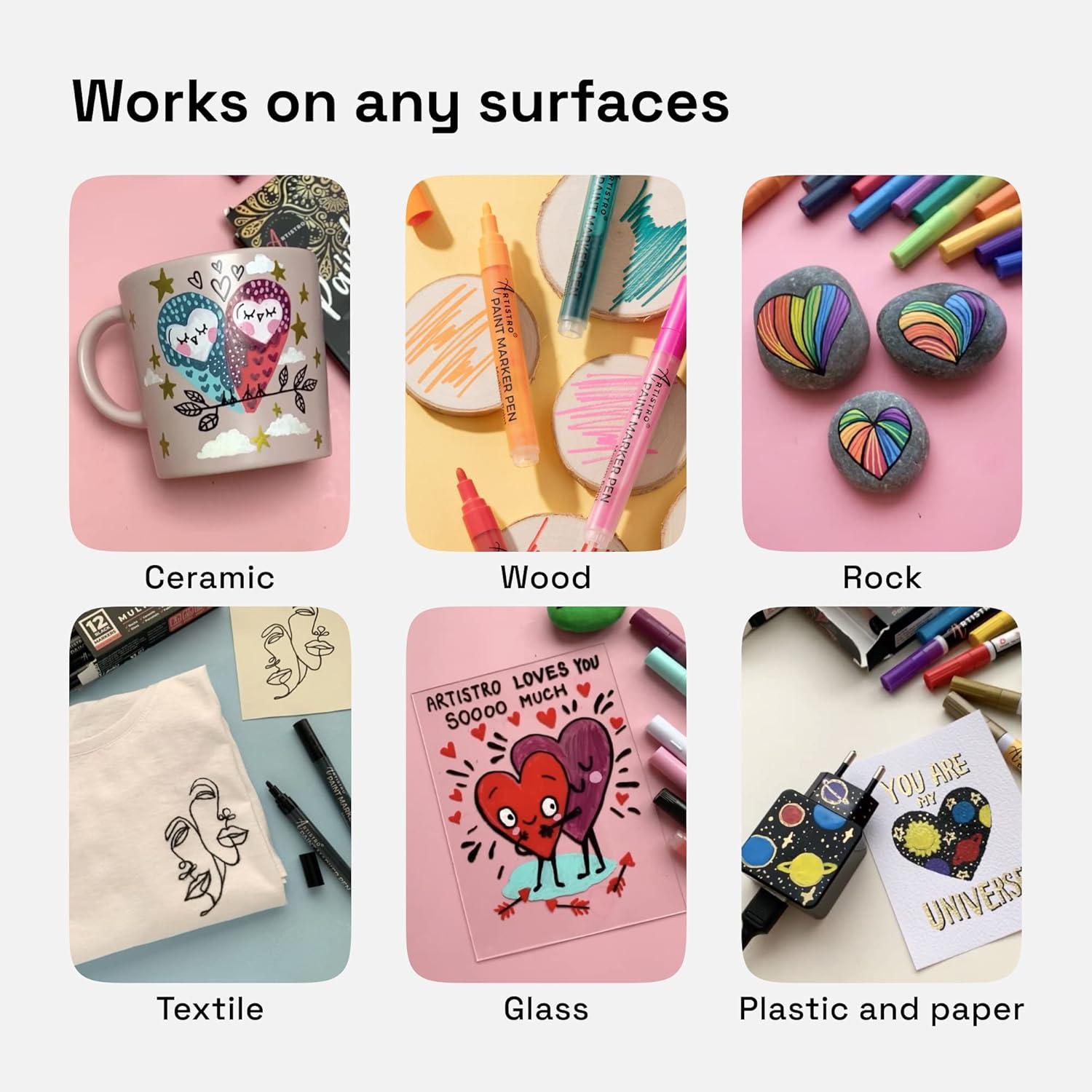 imageARTISTRO 12 DualTip Fabric Markers Fabric Decorating Kit Permanent for Clothes Acrylic Paint Pens for Sneakers Bags Shoes Textile Canvas Sewing Craft DIY Brush and Fine Tip30 Multicolor