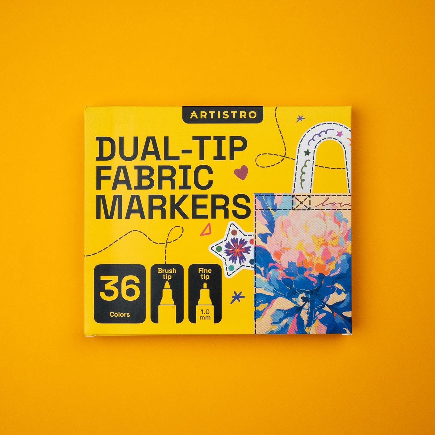 imageARTISTRO 12 DualTip Fabric Markers Fabric Decorating Kit Permanent for Clothes Acrylic Paint Pens for Sneakers Bags Shoes Textile Canvas Sewing Craft DIY Brush and Fine Tip36 Multicolor