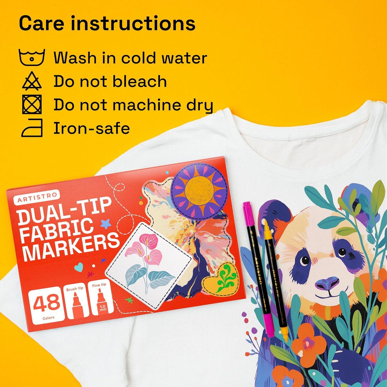 imageARTISTRO 12 DualTip Fabric Markers Fabric Decorating Kit Permanent for Clothes Acrylic Paint Pens for Sneakers Bags Shoes Textile Canvas Sewing Craft DIY Brush and Fine Tip48 Multicolor