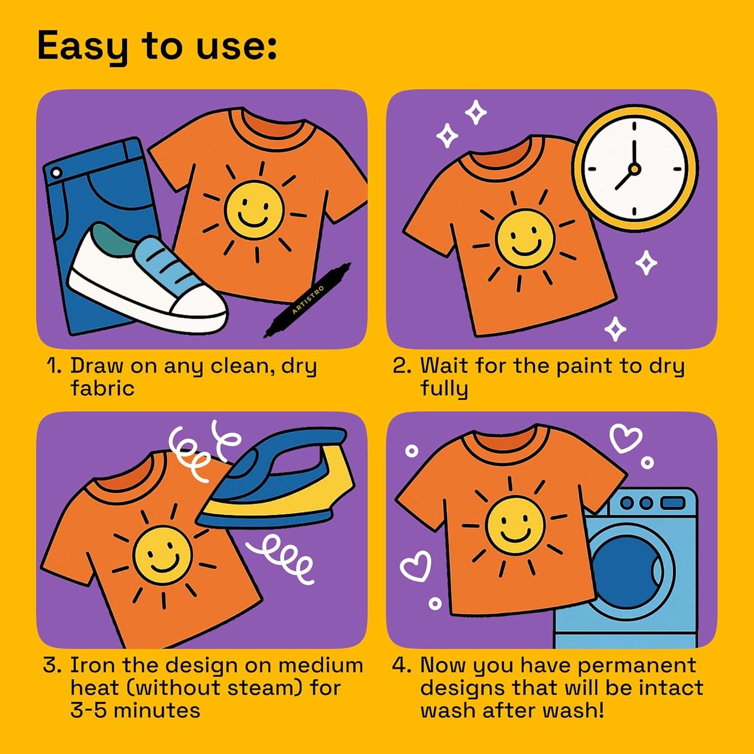 imageARTISTRO 12 DualTip Fabric Markers Fabric Decorating Kit Permanent for Clothes Acrylic Paint Pens for Sneakers Bags Shoes Textile Canvas Sewing Craft DIY Brush and Fine Tip2 Black