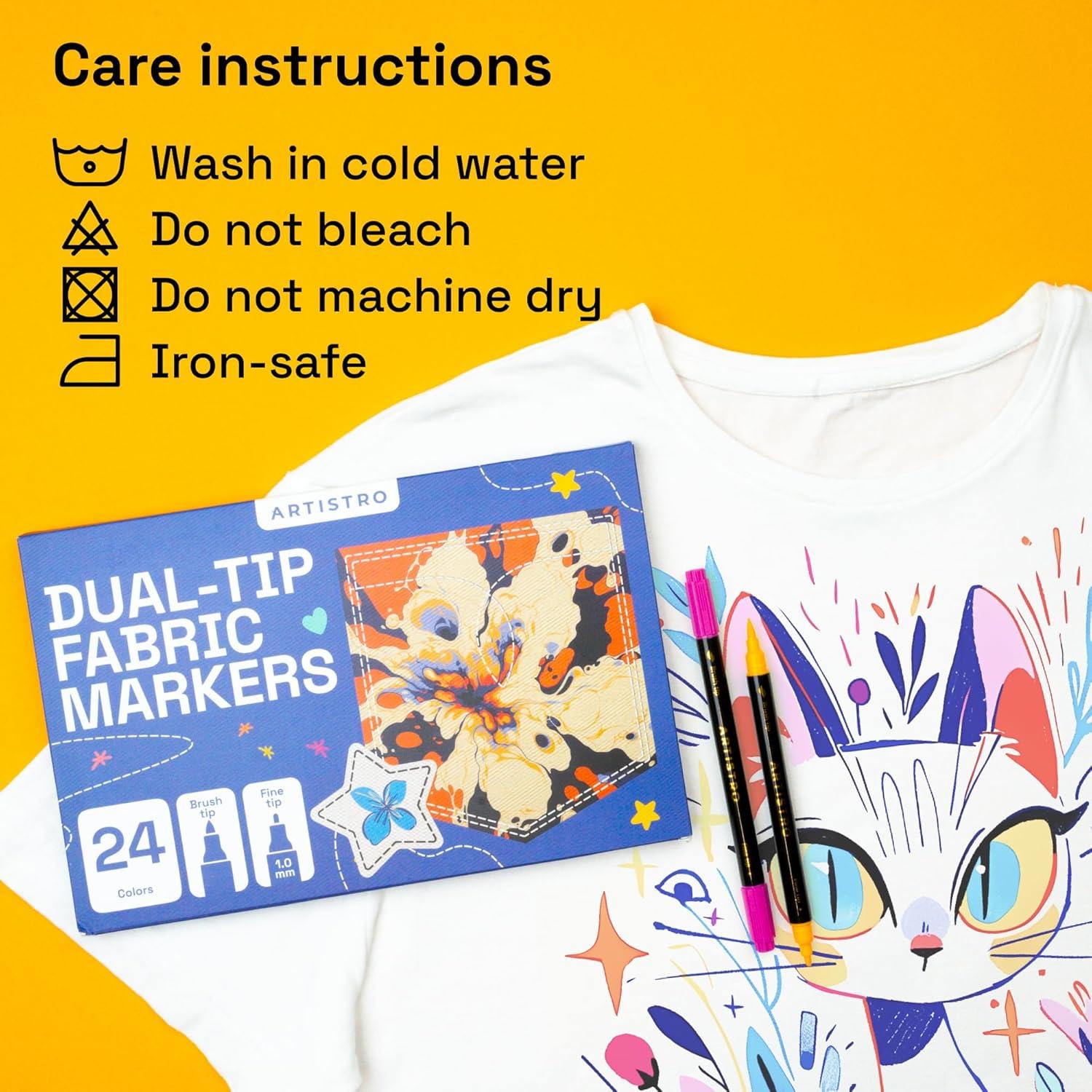 imageARTISTRO 12 DualTip Fabric Markers Fabric Decorating Kit Permanent for Clothes Acrylic Paint Pens for Sneakers Bags Shoes Textile Canvas Sewing Craft DIY Brush and Fine Tip24 Multicolor