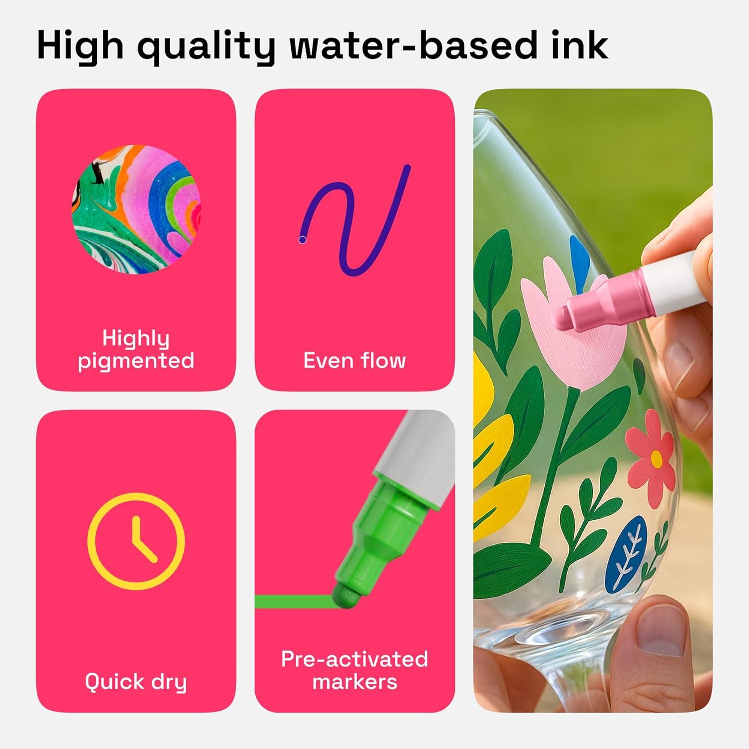 imageARTISTRO 12 Metallic Paint Pens for Glass Rock Painting Ceramic Wood Fabric Pebbles Scrapbook Journals Photo Albums Card Stocks Acrylic Paint Markers ExtraFine Tip 07mmRegular