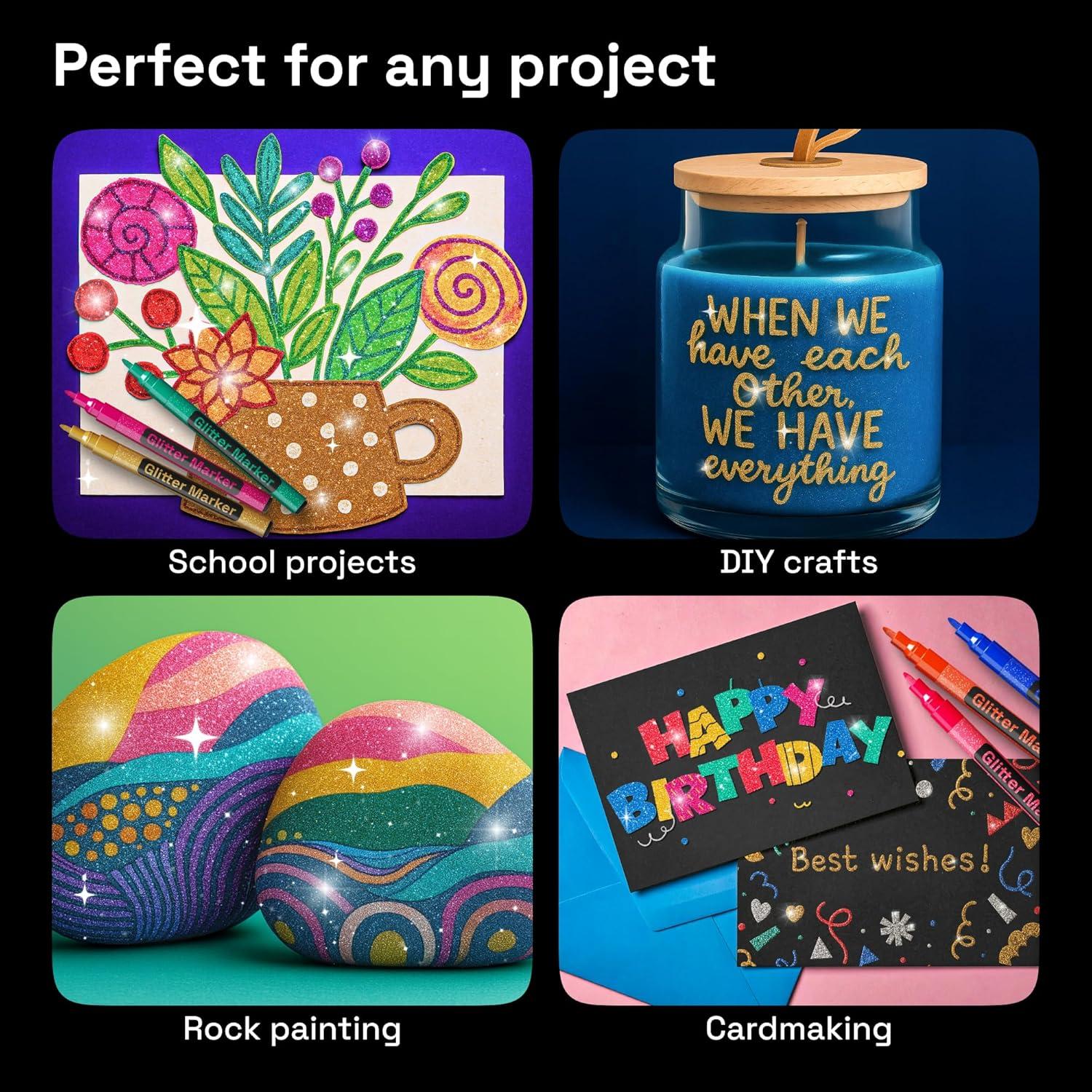 imageARTISTRO 12 Metallic Paint Pens for Glass Rock Painting Ceramic Wood Fabric Pebbles Scrapbook Journals Photo Albums Card Stocks Acrylic Paint Markers ExtraFine Tip 07mmGlitter