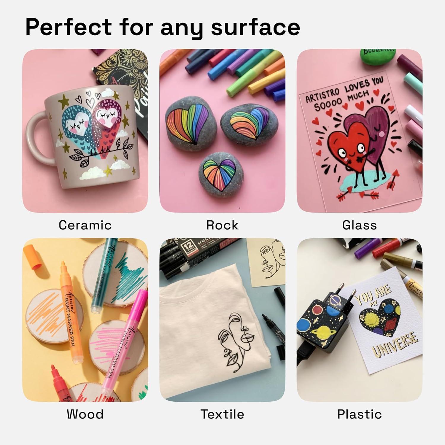 imageARTISTRO 12 Metallic Paint Pens for Glass Rock Painting Ceramic Wood Fabric Pebbles Scrapbook Journals Photo Albums Card Stocks Acrylic Paint Markers ExtraFine Tip 07mmMetallic