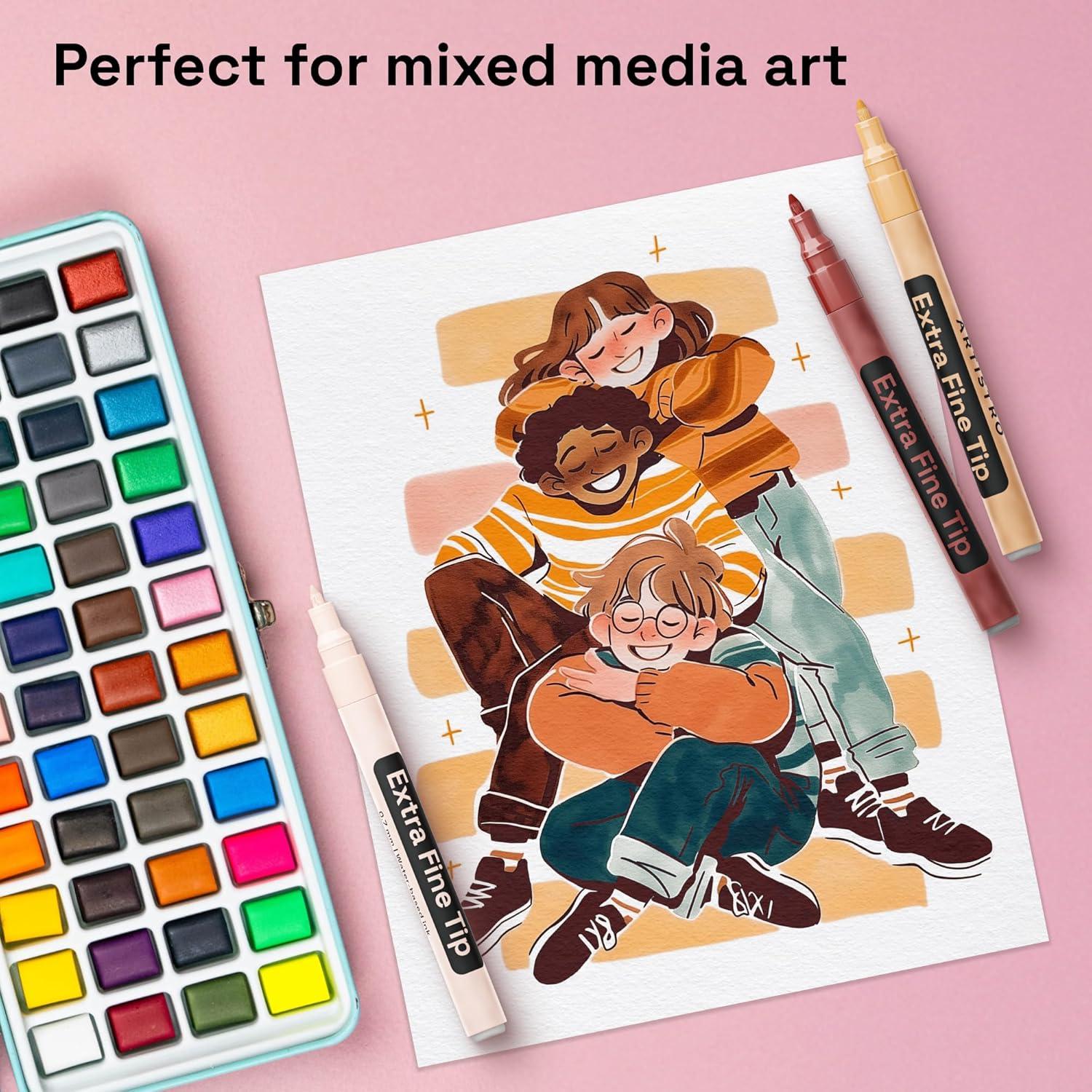 imageARTISTRO 12 Metallic Paint Pens for Glass Rock Painting Ceramic Wood Fabric Pebbles Scrapbook Journals Photo Albums Card Stocks Acrylic Paint Markers ExtraFine Tip 07mmSkin Tones