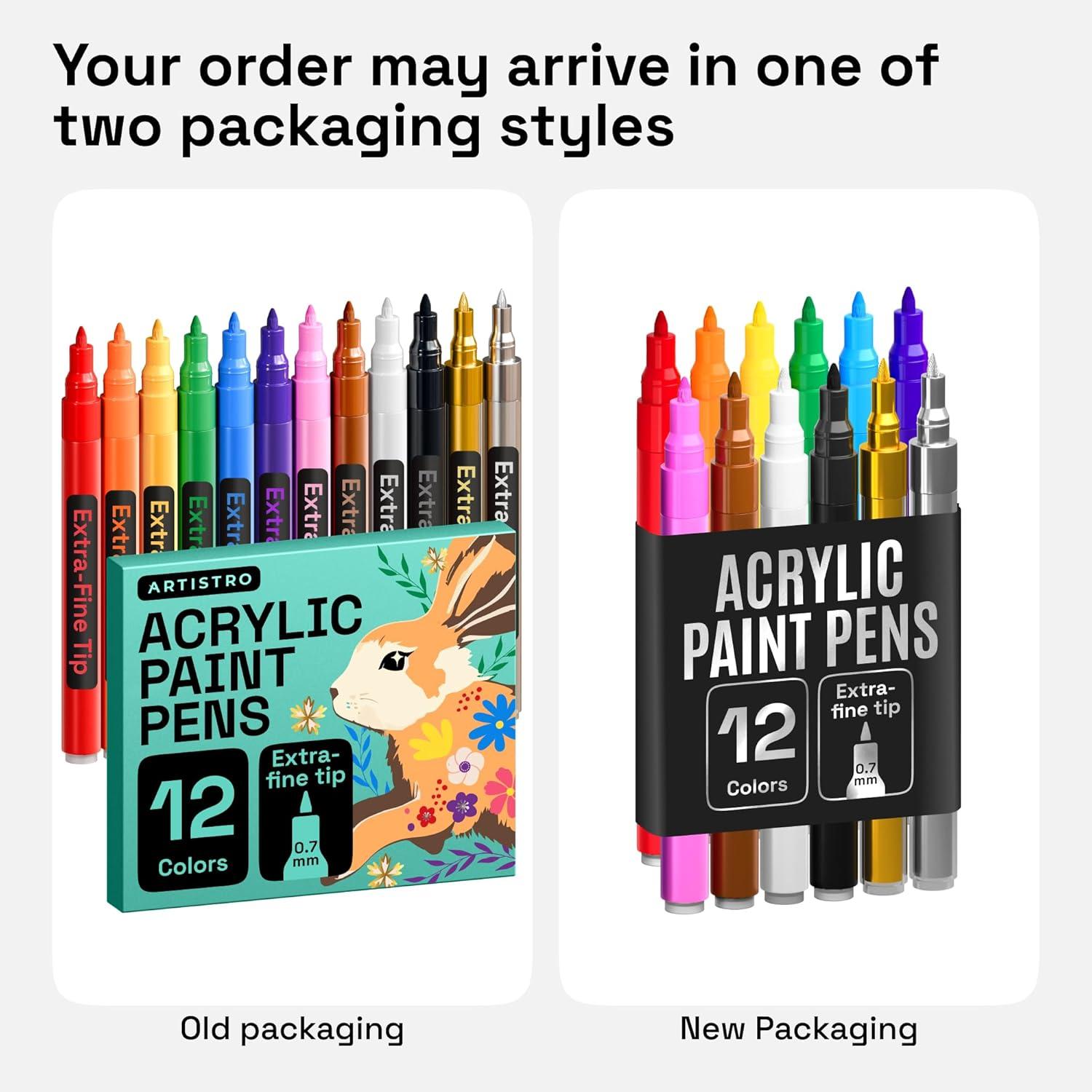 imageARTISTRO 12 Metallic Paint Pens for Glass Rock Painting Ceramic Wood Fabric Pebbles Scrapbook Journals Photo Albums Card Stocks Acrylic Paint Markers ExtraFine Tip 07mmRegular