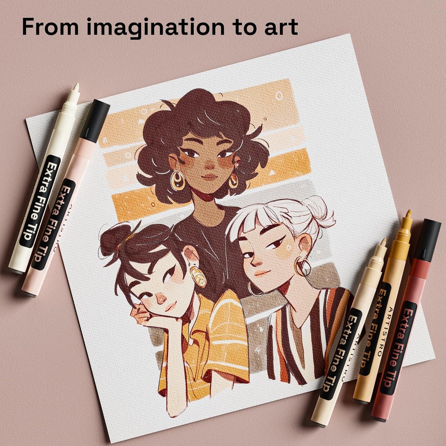 imageARTISTRO 12 Metallic Paint Pens for Glass Rock Painting Ceramic Wood Fabric Pebbles Scrapbook Journals Photo Albums Card Stocks Acrylic Paint Markers ExtraFine Tip 07mmSkin Tones