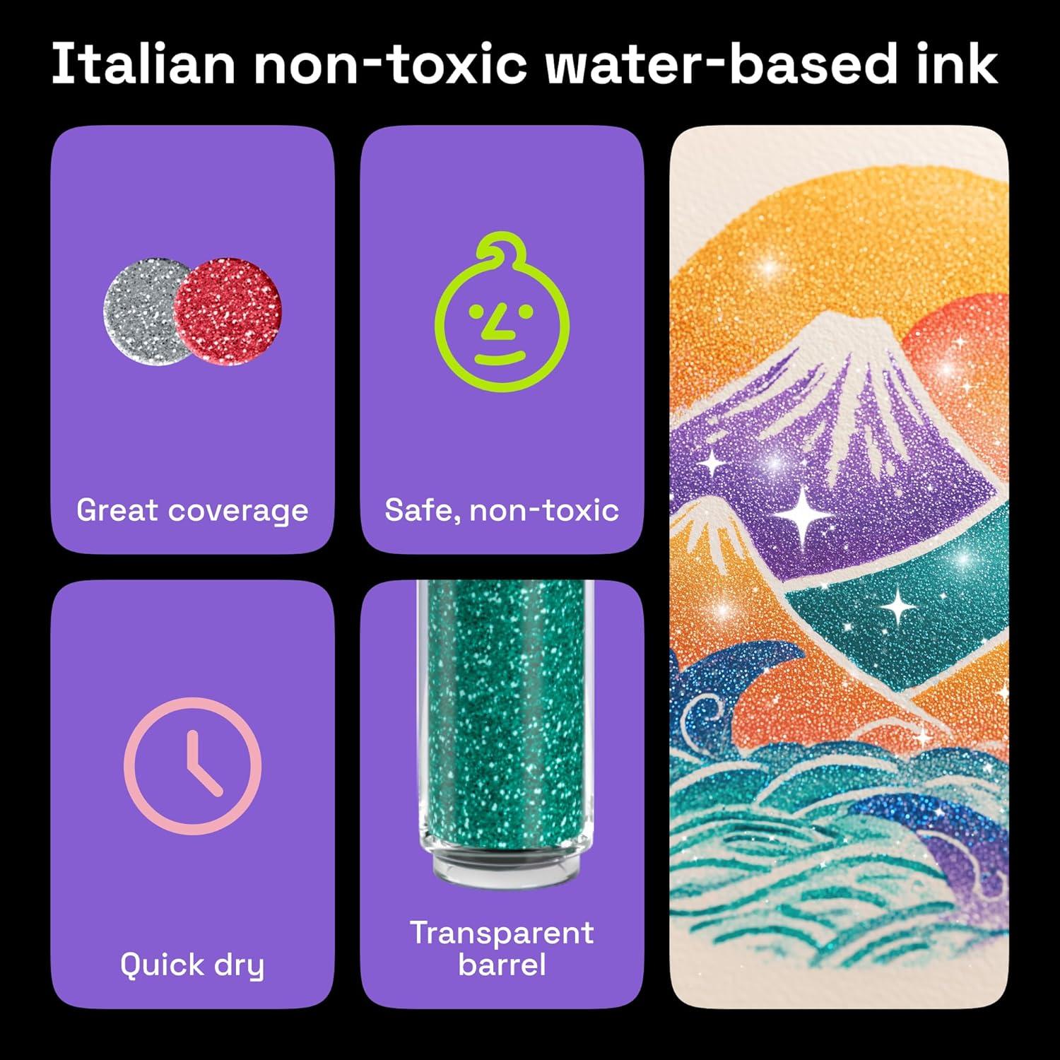 imageARTISTRO 12 Metallic Paint Pens for Glass Rock Painting Ceramic Wood Fabric Pebbles Scrapbook Journals Photo Albums Card Stocks Acrylic Paint Markers ExtraFine Tip 07mmGlitter