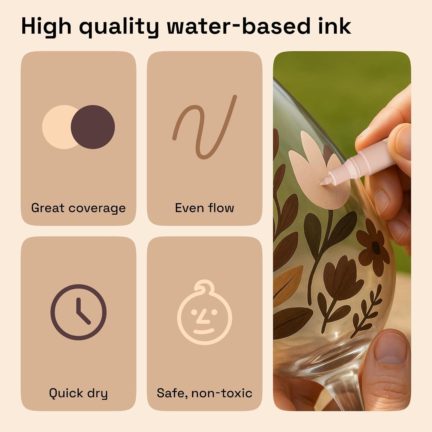 imageARTISTRO 12 Metallic Paint Pens for Glass Rock Painting Ceramic Wood Fabric Pebbles Scrapbook Journals Photo Albums Card Stocks Acrylic Paint Markers ExtraFine Tip 07mmSkin Tones