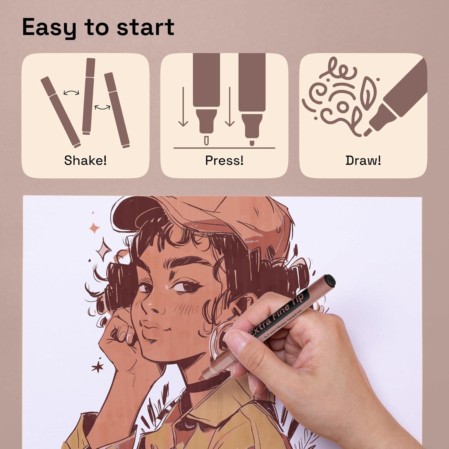 imageARTISTRO 12 Metallic Paint Pens for Glass Rock Painting Ceramic Wood Fabric Pebbles Scrapbook Journals Photo Albums Card Stocks Acrylic Paint Markers ExtraFine Tip 07mmSkin Tones