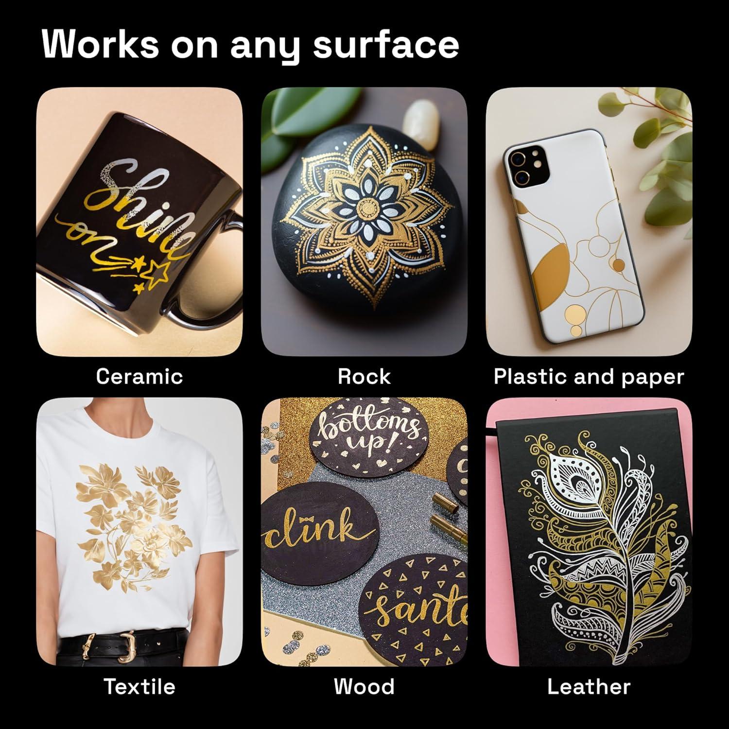 imageARTISTRO 12 Oilbased Gold ampamp Silver Paint Pens 07mm ExtraFine Markers for Tire Wood Rock Fabric Glass Ceramic Metal Plastic and More Quick Dry WaterproofGoldSilver