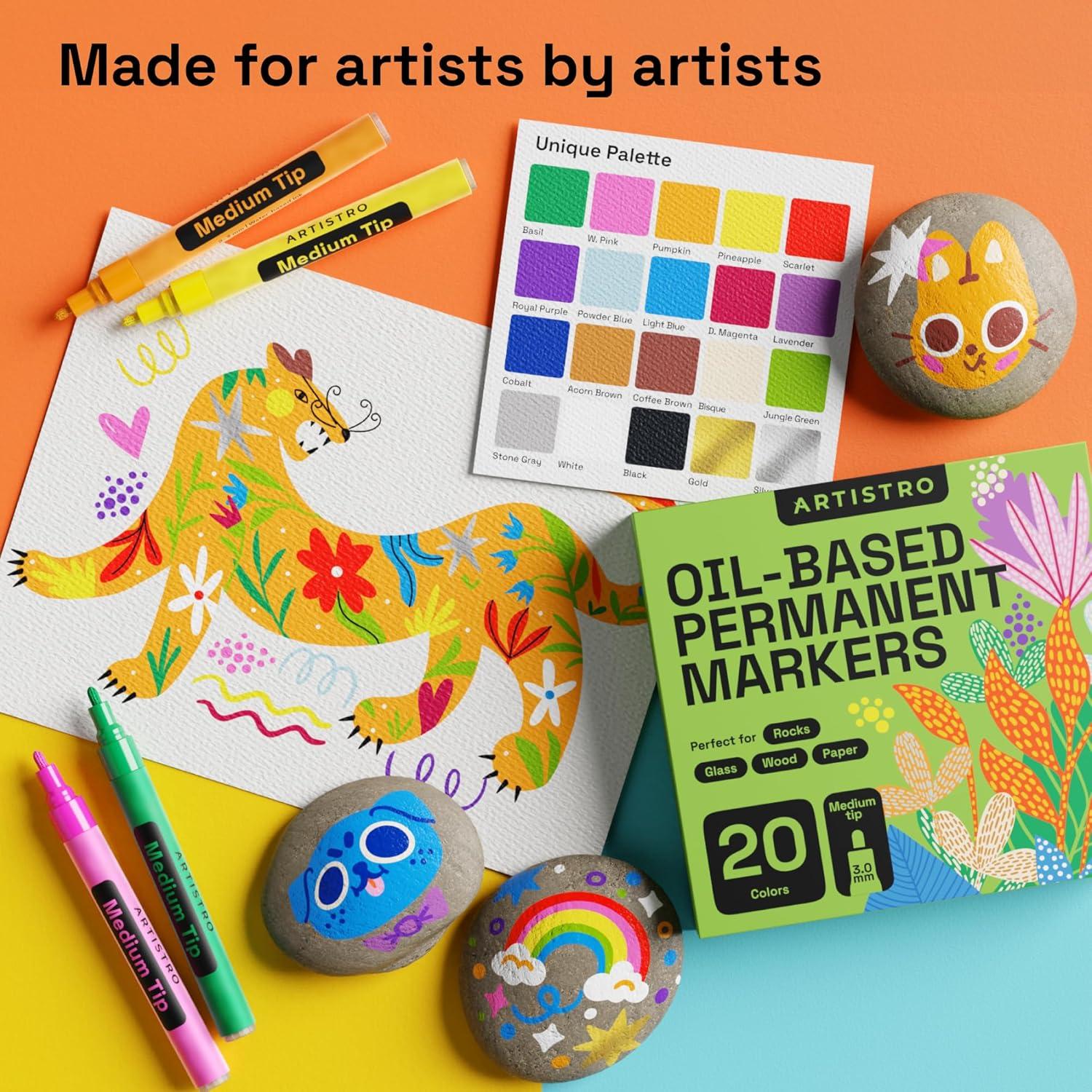 imageARTISTRO 12 Oilbased Gold ampamp Silver Paint Pens 07mm ExtraFine Markers for Tire Wood Rock Fabric Glass Ceramic Metal Plastic and More Quick Dry WaterproofMulticolor