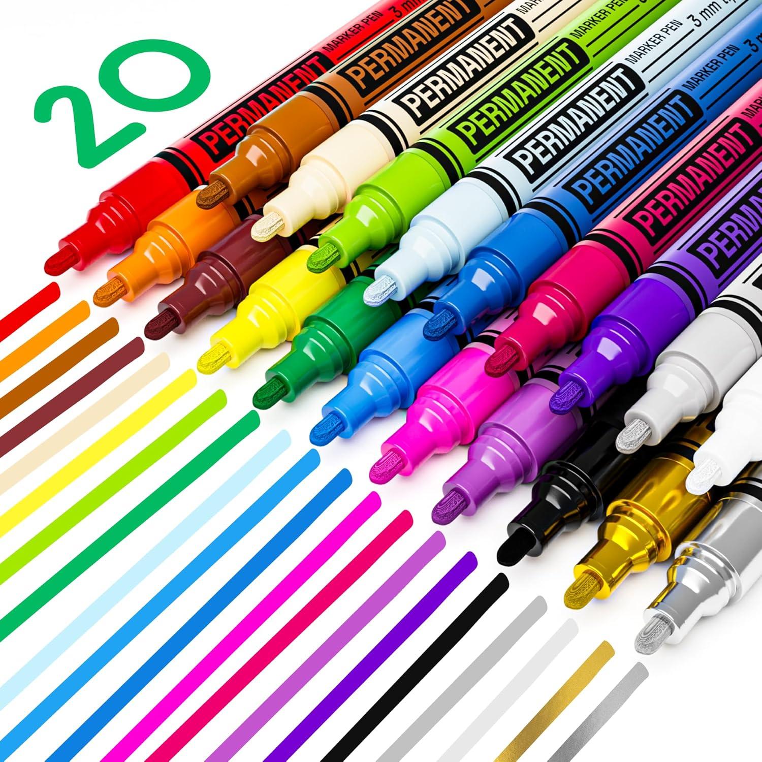 imageARTISTRO 12 Oilbased Gold ampamp Silver Paint Pens 07mm ExtraFine Markers for Tire Wood Rock Fabric Glass Ceramic Metal Plastic and More Quick Dry WaterproofMulticolor