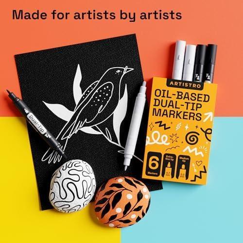 imageARTISTRO 12 Oilbased Gold ampamp Silver Paint Pens 07mm ExtraFine Markers for Tire Wood Rock Fabric Glass Ceramic Metal Plastic and More Quick Dry WaterproofBlackWhite