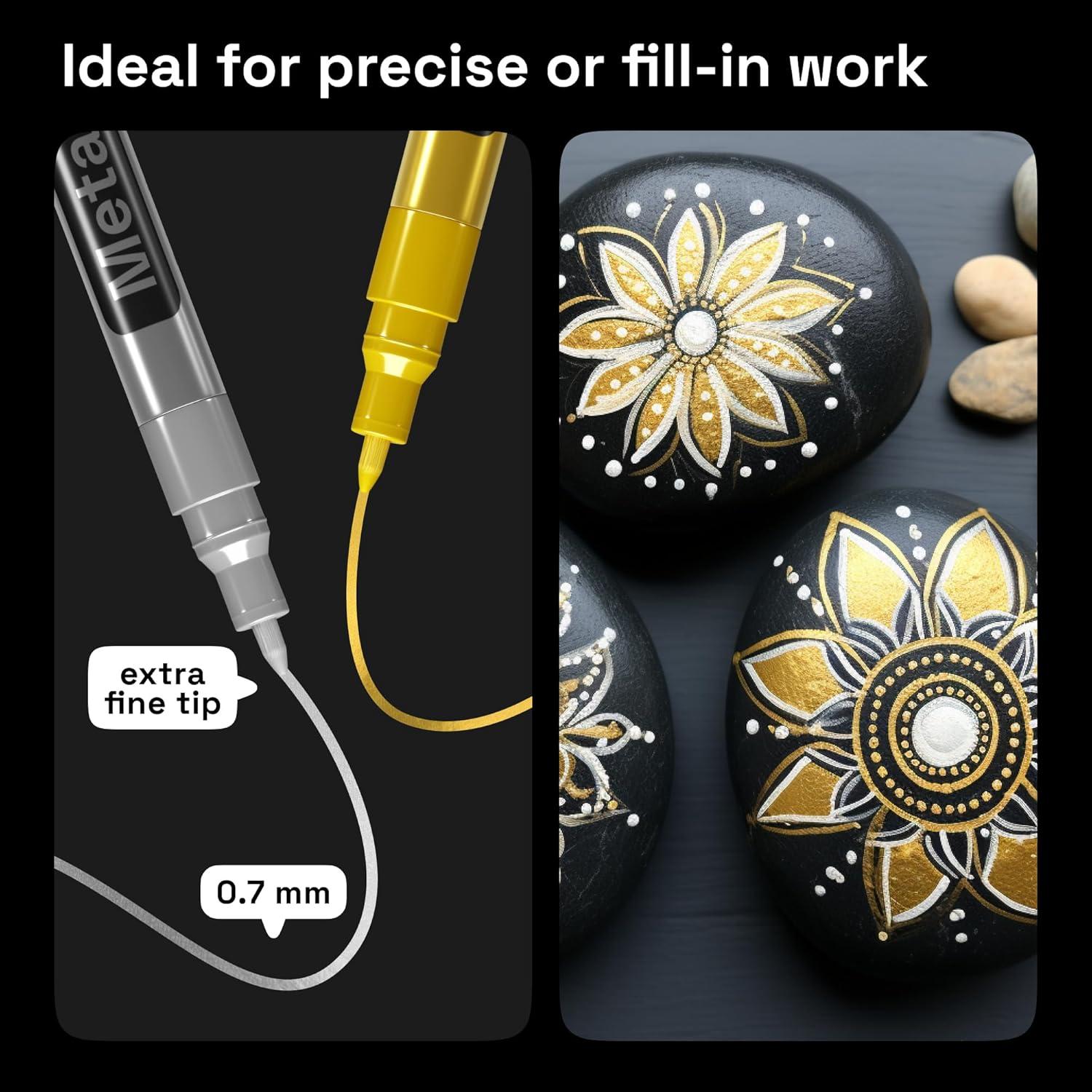 imageARTISTRO 12 Oilbased Gold ampamp Silver Paint Pens 07mm ExtraFine Markers for Tire Wood Rock Fabric Glass Ceramic Metal Plastic and More Quick Dry WaterproofGoldSilver