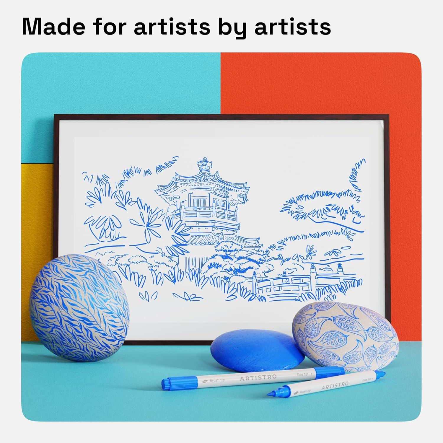 imageARTISTRO 15 Acrylic Paint Pens Art Set Acrylic Paint Markers Fabric Markers for Textile Canvas Rock Glass Wood Paper Pumpkin DIY for Kids and AdultsBlue