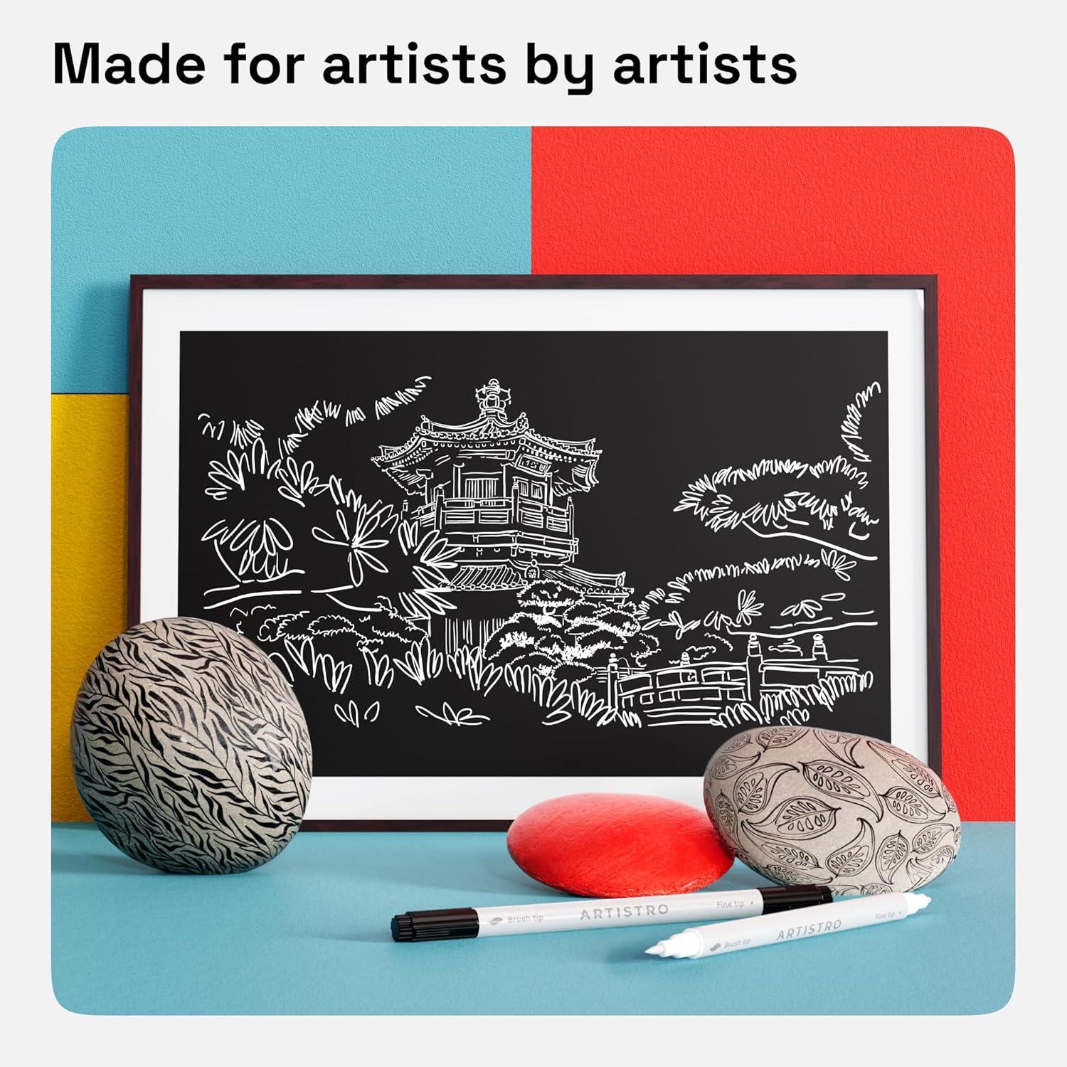 imageARTISTRO 15 Acrylic Paint Pens Art Set Acrylic Paint Markers Fabric Markers for Textile Canvas Rock Glass Wood Paper Pumpkin DIY for Kids and AdultsBlackWhite