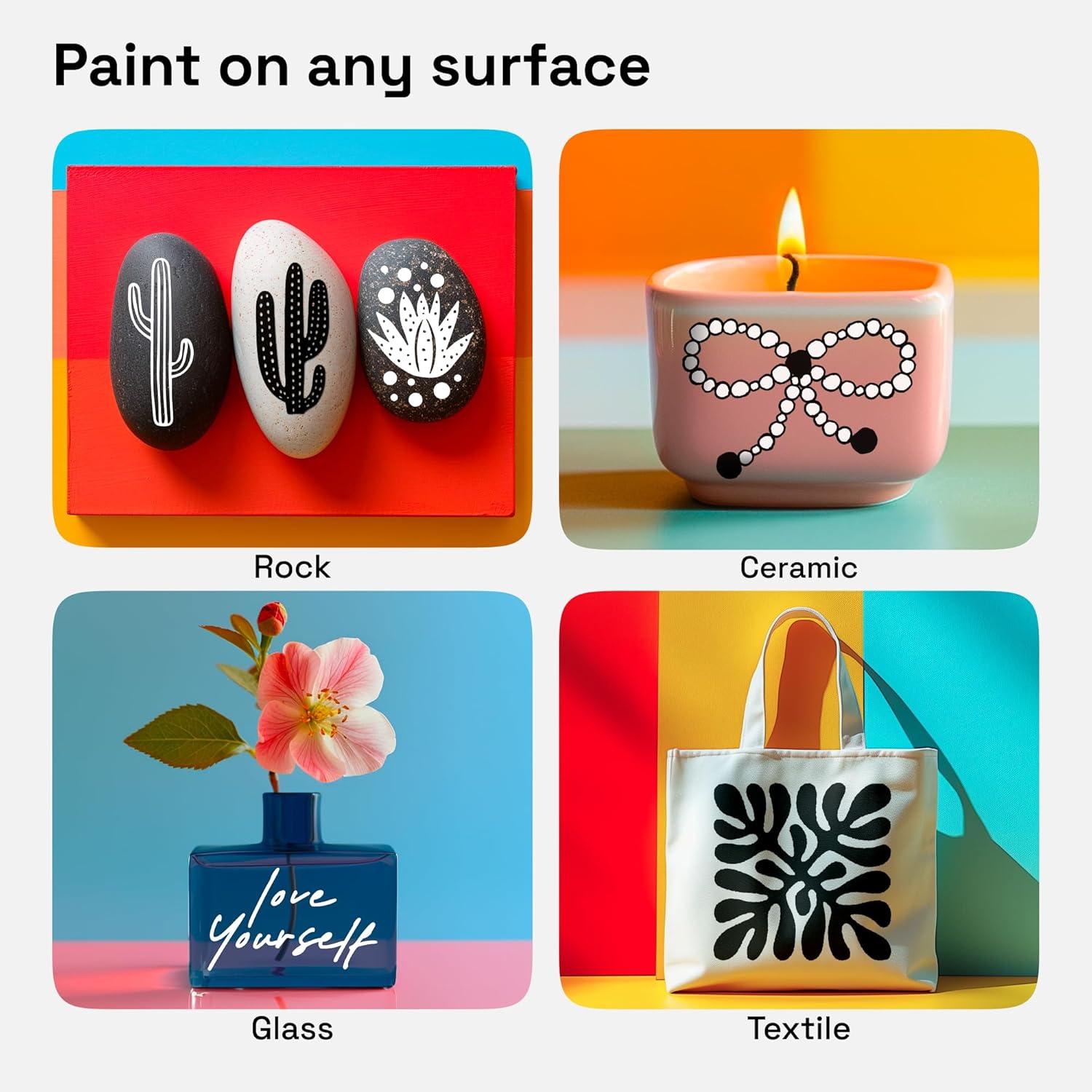 imageARTISTRO 15 Acrylic Paint Pens Art Set Acrylic Paint Markers Fabric Markers for Textile Canvas Rock Glass Wood Paper Pumpkin DIY for Kids and AdultsBlackWhite