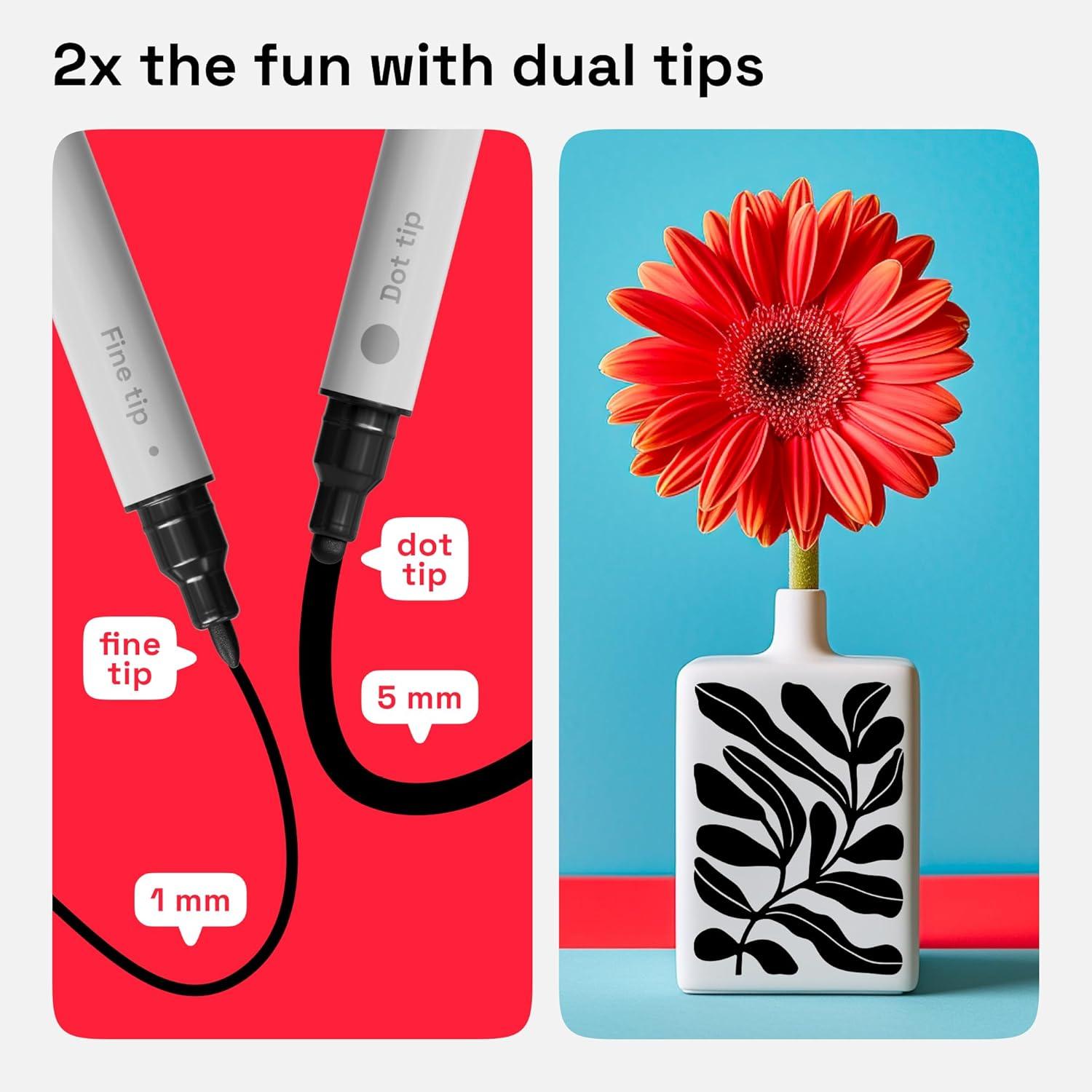 imageARTISTRO 15 Acrylic Paint Pens Art Set Acrylic Paint Markers Fabric Markers for Textile Canvas Rock Glass Wood Paper Pumpkin DIY for Kids and AdultsBlack